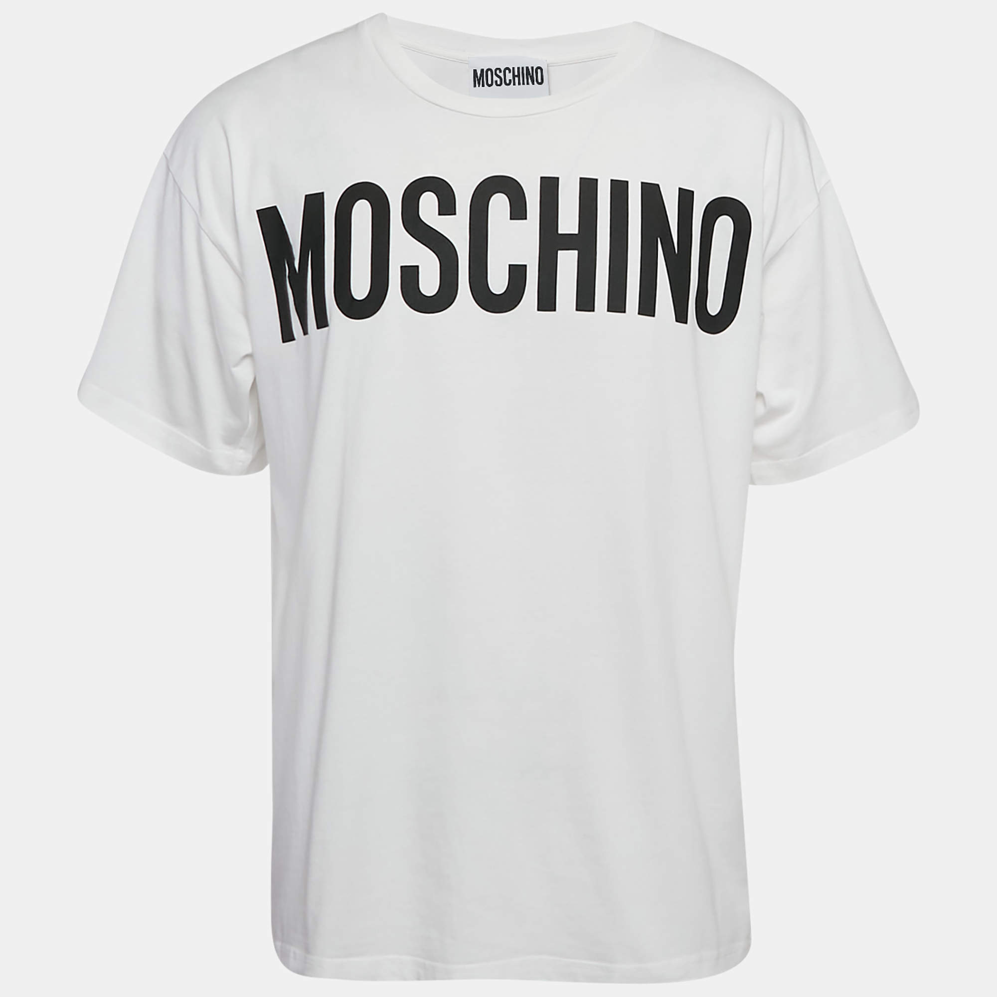 Pre Owned Moschino Couture White Logo Print Jersey Crew Neck T-Shirt M