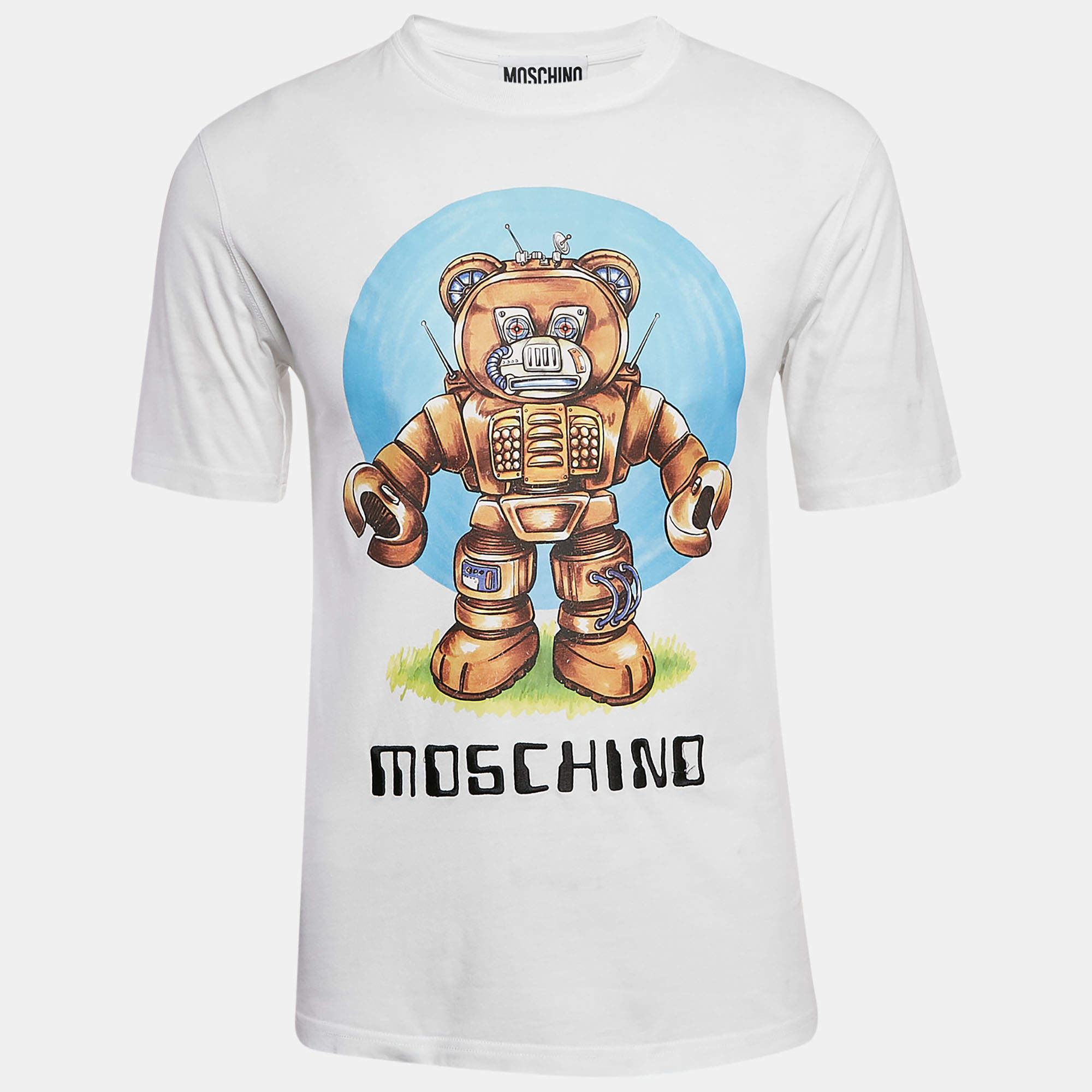 Moschino Couture White Cotton Robotic Teddy Print T-Shirt XS