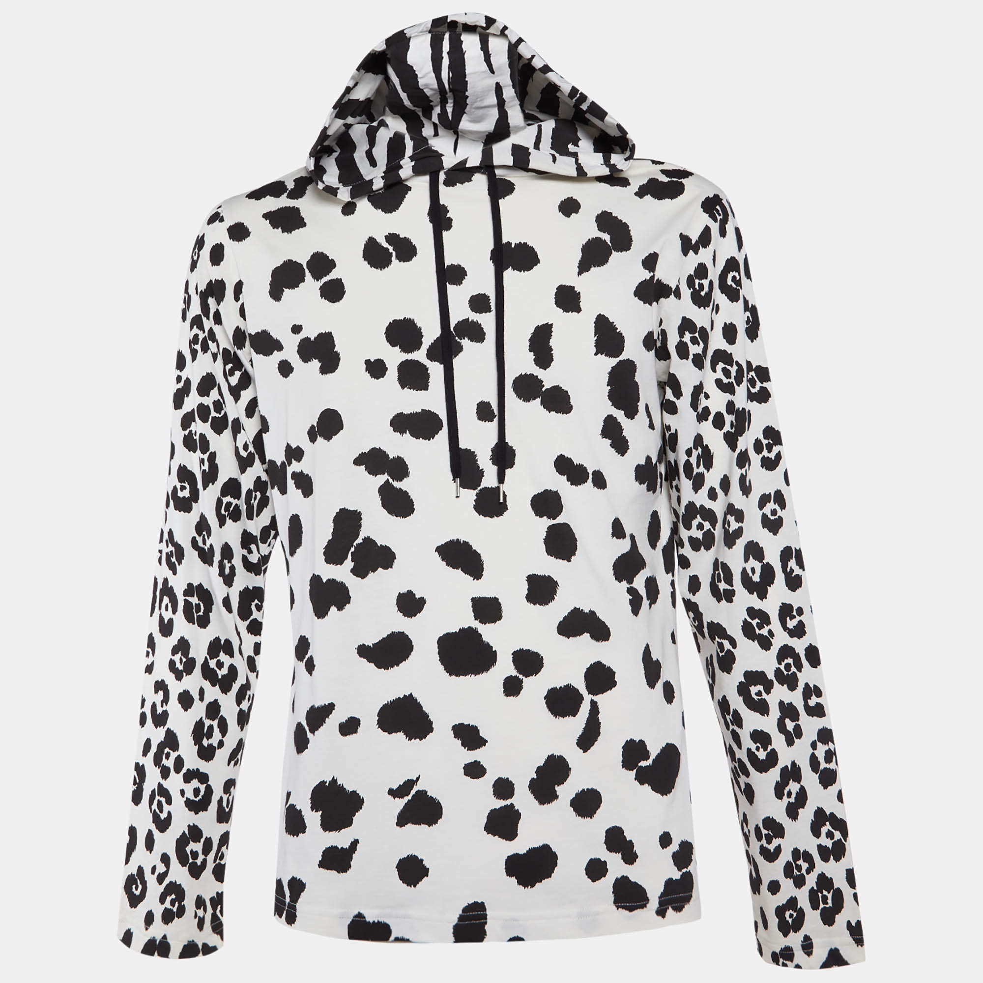 Pre Owned Moschino Couture Monochrome Printed Cotton Hoodie L