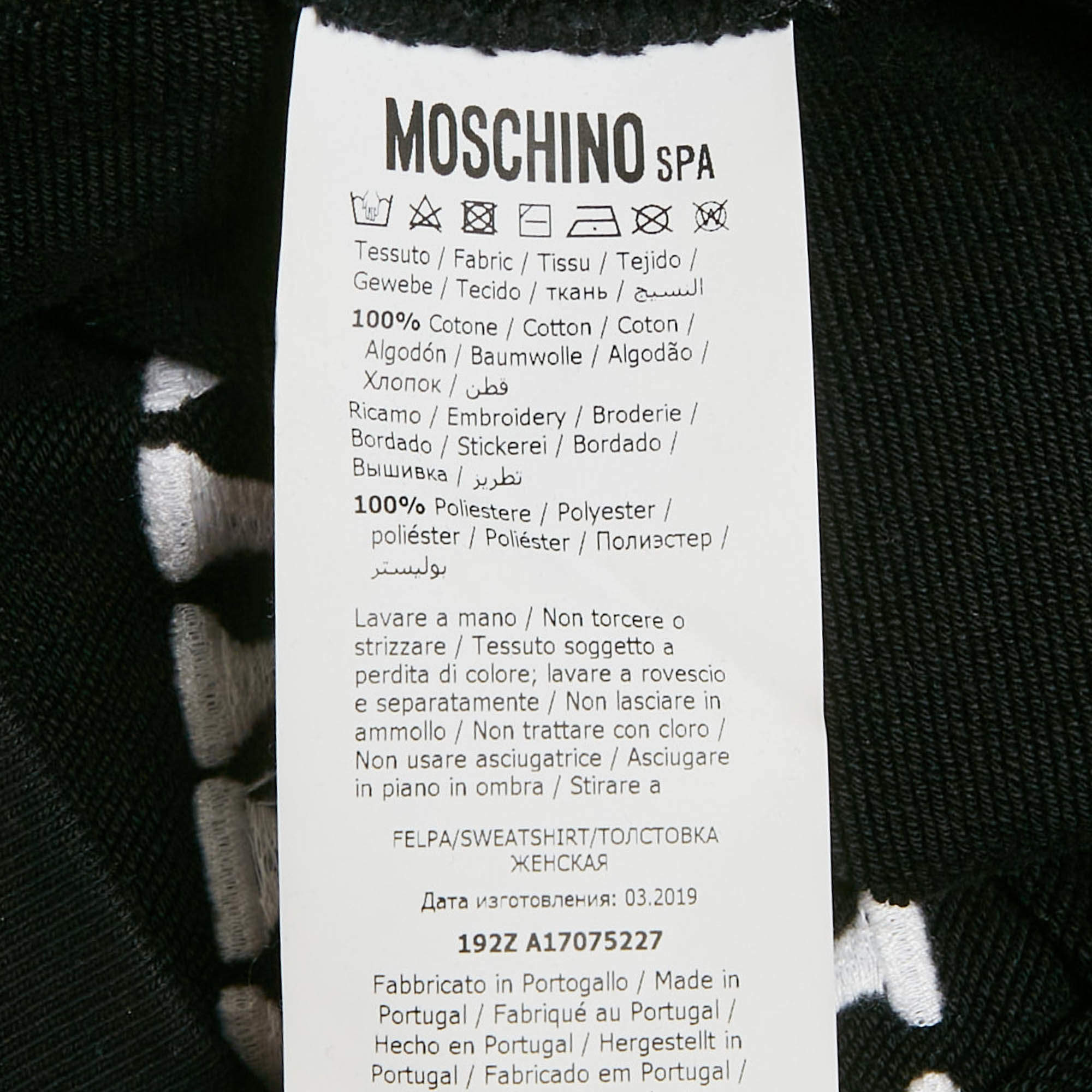 Moschino Couture Black Embroidered Cotton Hoodie M Moschino