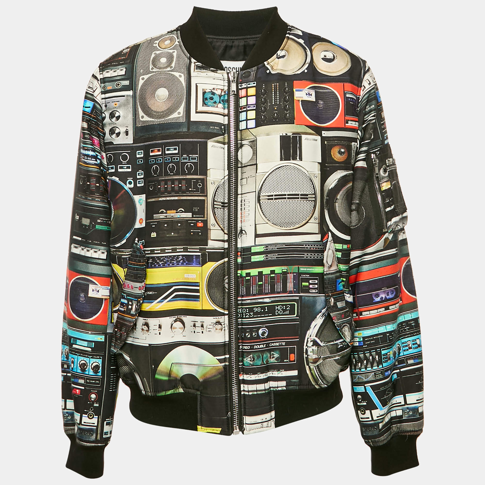 Moschino Couture Black Radio Print Nylon Jacket L