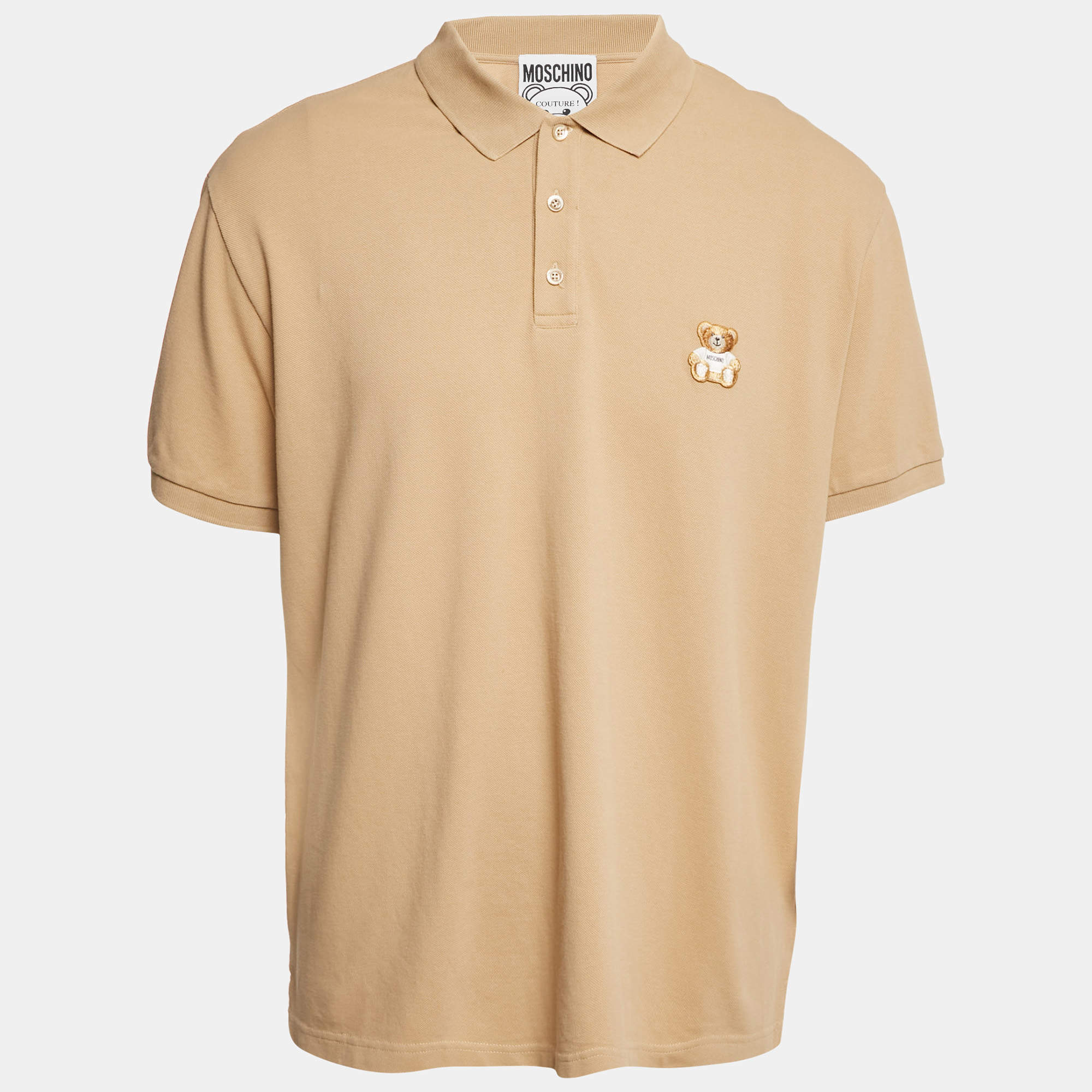 Moschino Couture Beige Bear Patch Cotton Polo T-Shirt 3XL