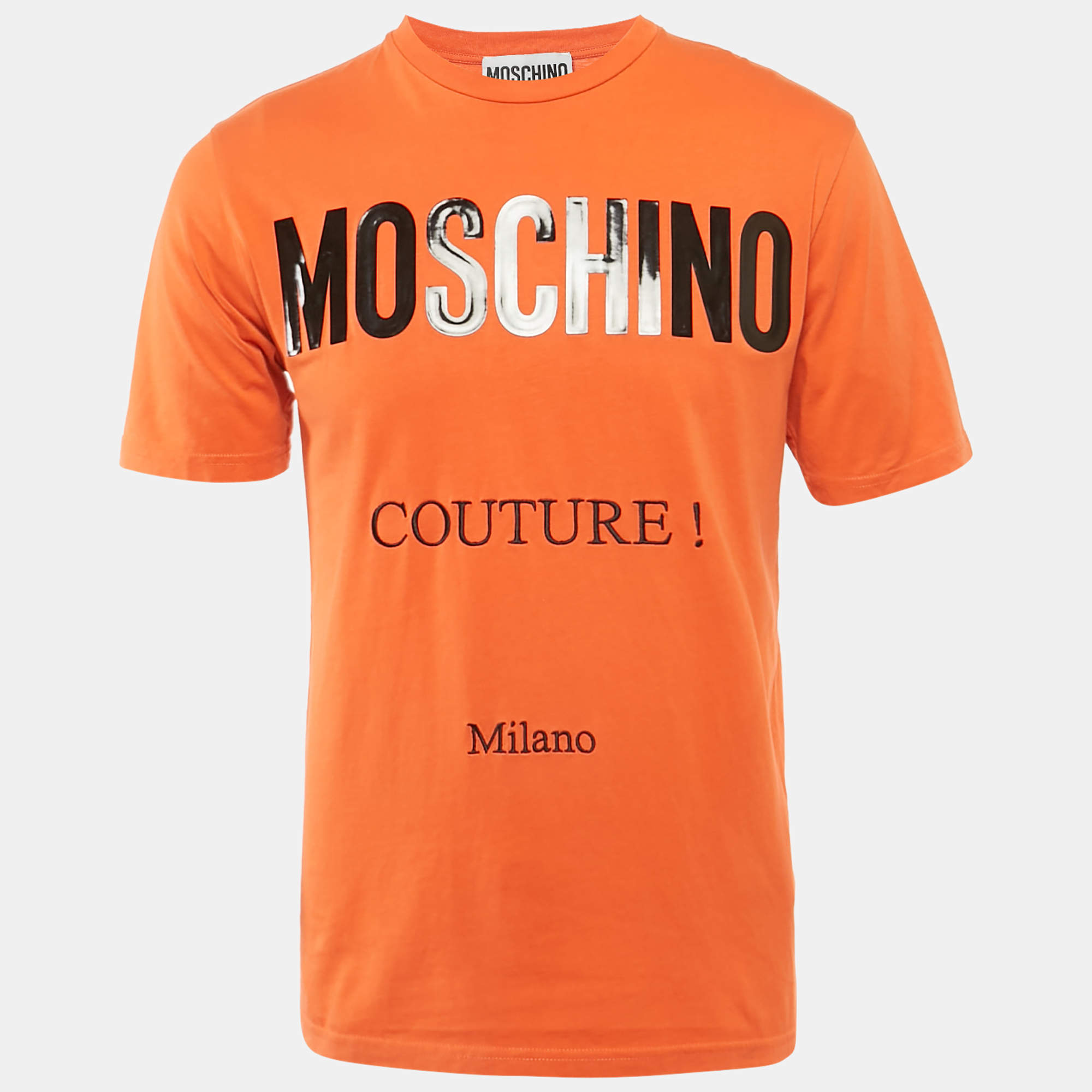 Moschino Couture Orange Logo Print Cotton Crew Neck T-Shirt S