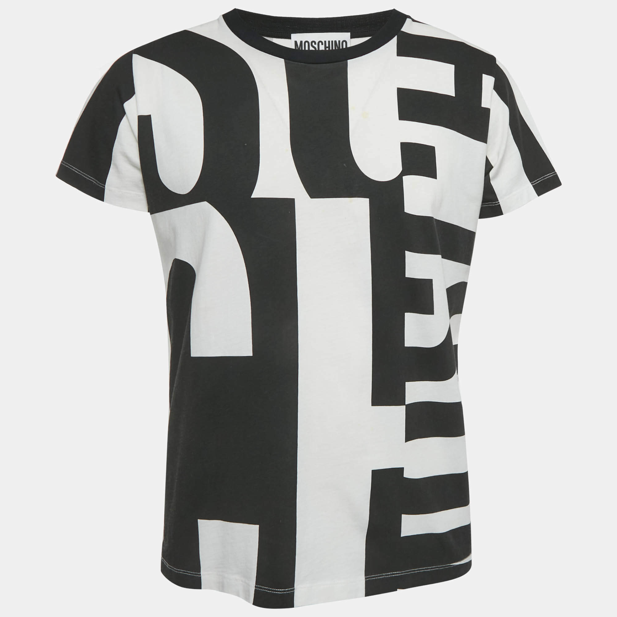 Pre Owned Moschino Couture Black / White All Over Logo Print Cotton T-Shirt M