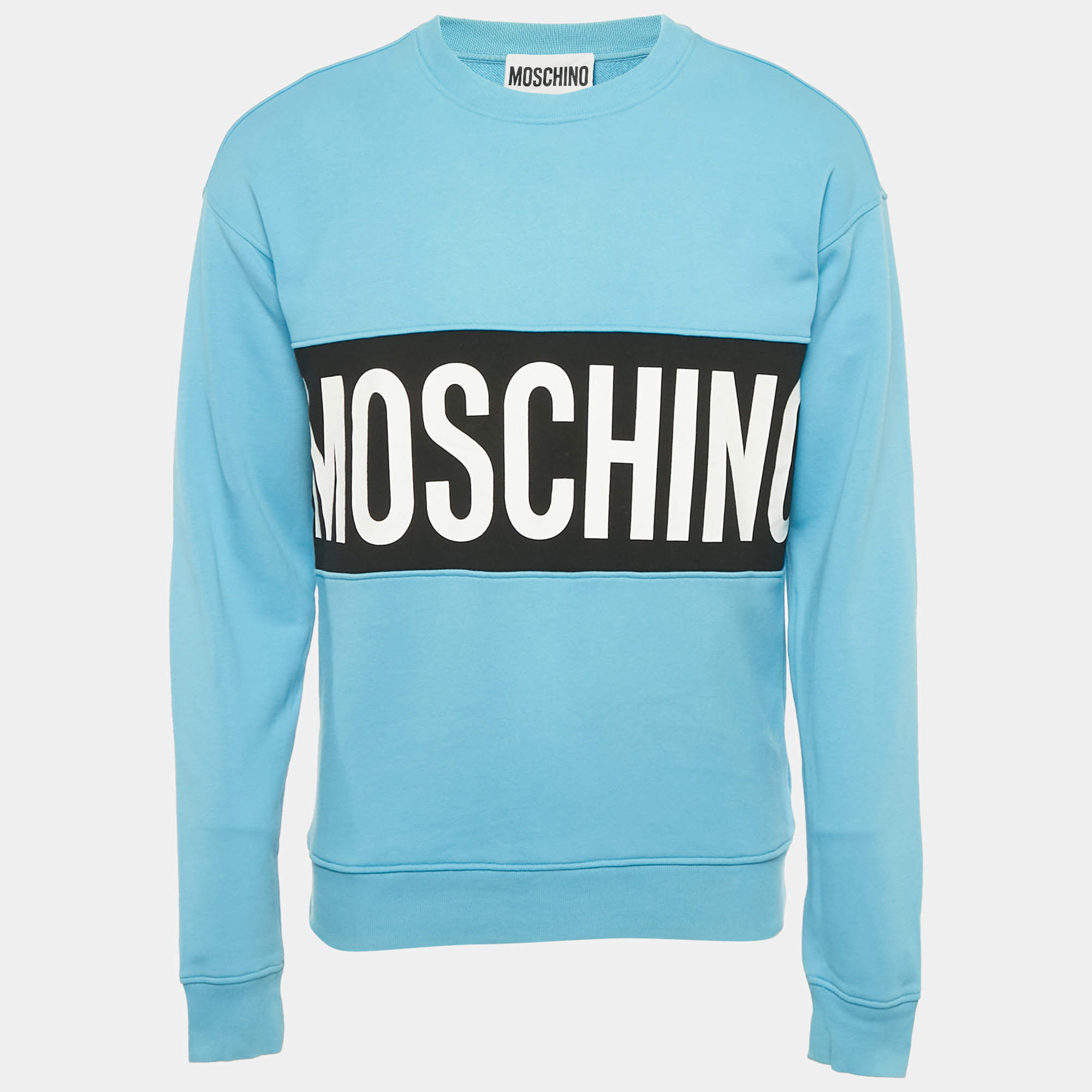 Pre Owned Moschino Couture Blue Logo Print Cotton Sweatshirt S