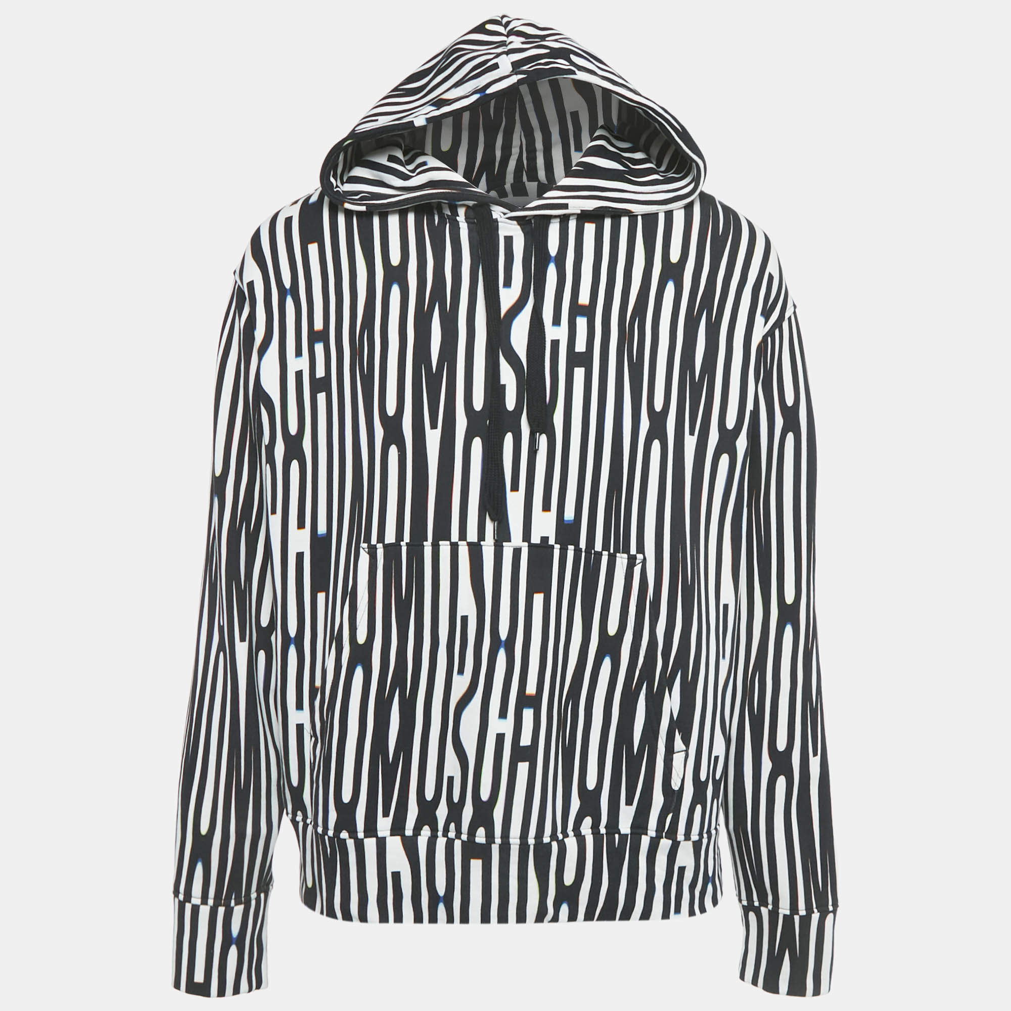 Pre Owned هودي قطن موسكينو كوتور بتفاصيل تطبيق شعار أبيض مقاس صغير جداً - إكس سمول