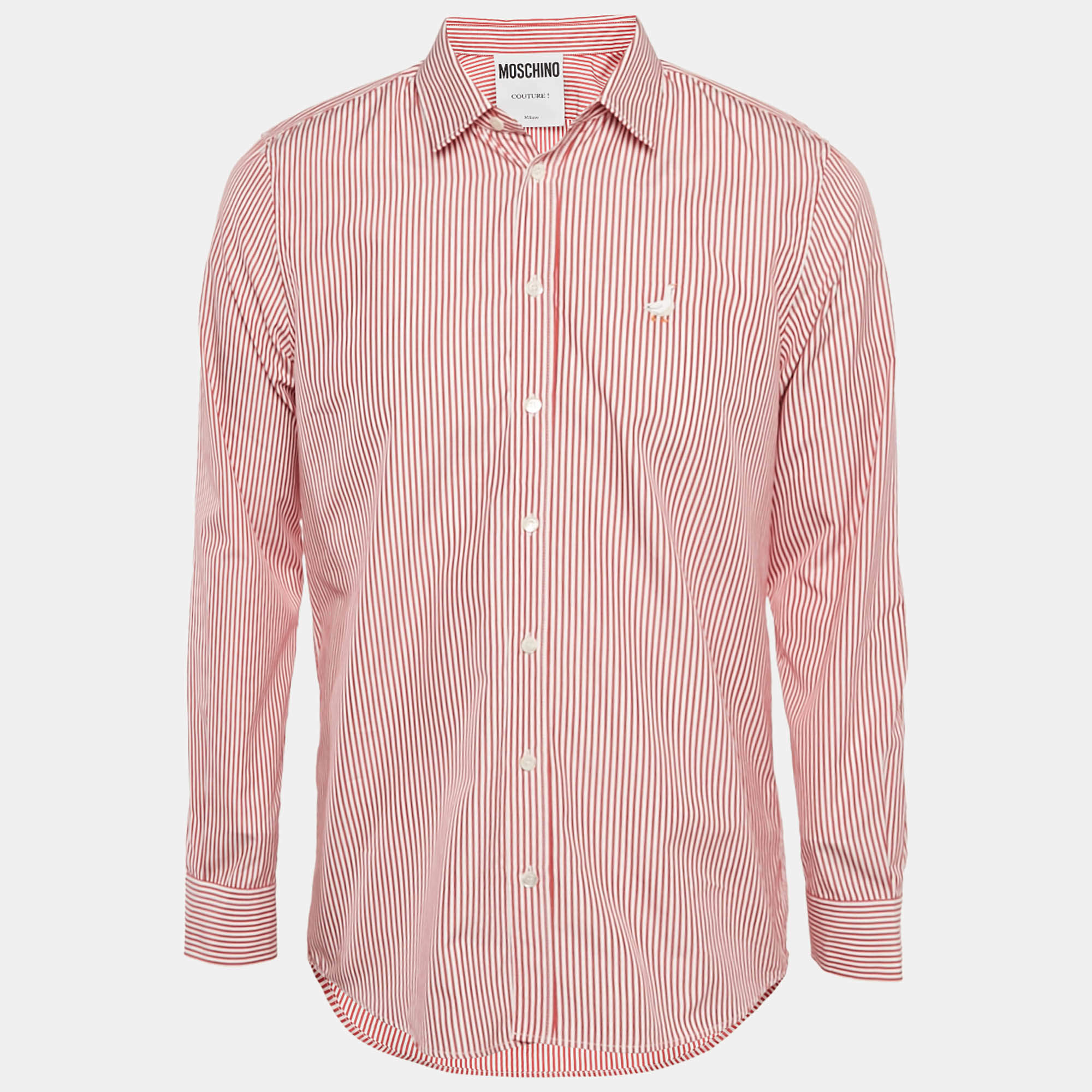 مملوكة مسبقًا قميص موسكينو كوتور قطن مخطط أحمر بتفاصيل أوكا مقاس متوسط