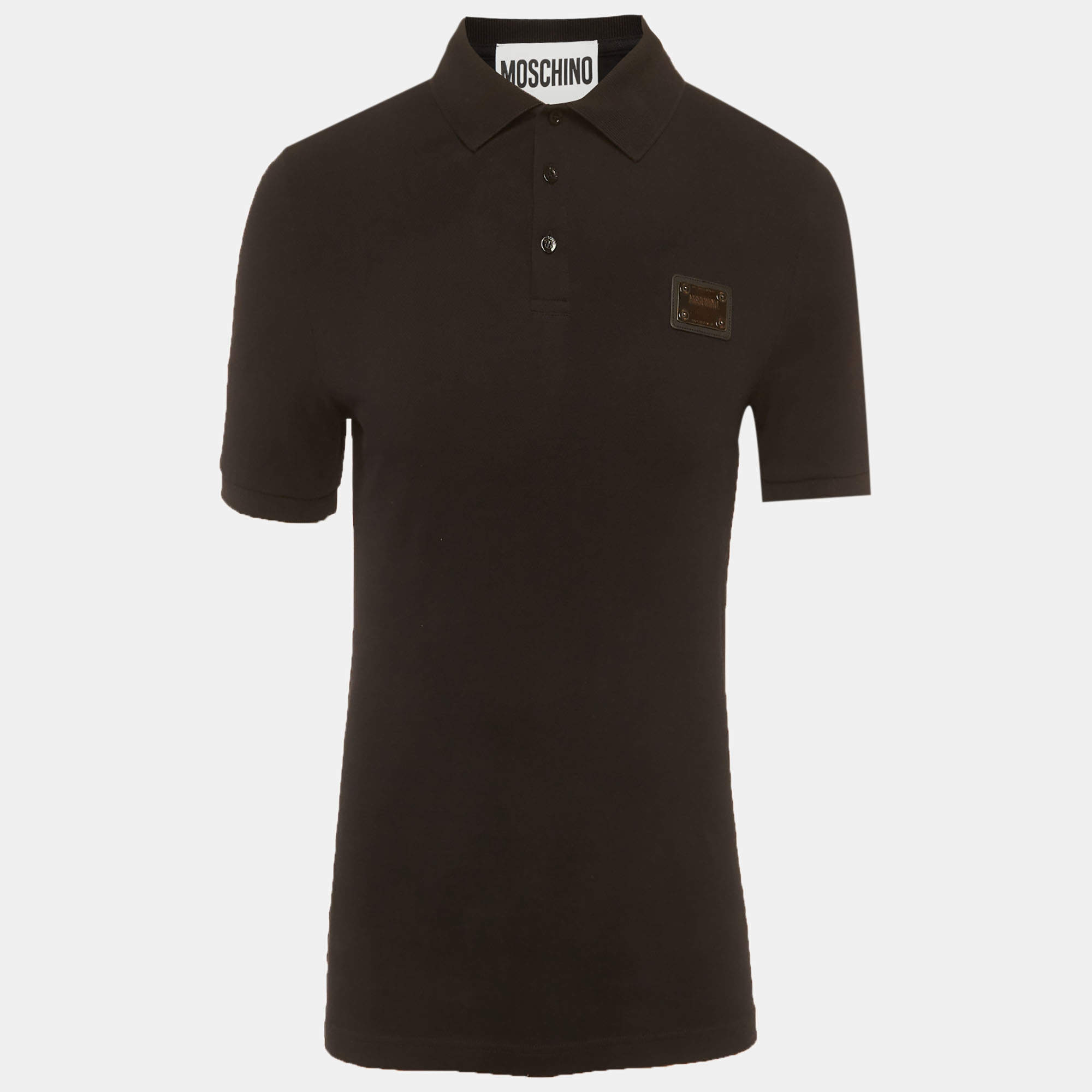 مملوكة مسبقًا Moschino Couture Black Cotton Logo Plaque Polo T-Shirt S