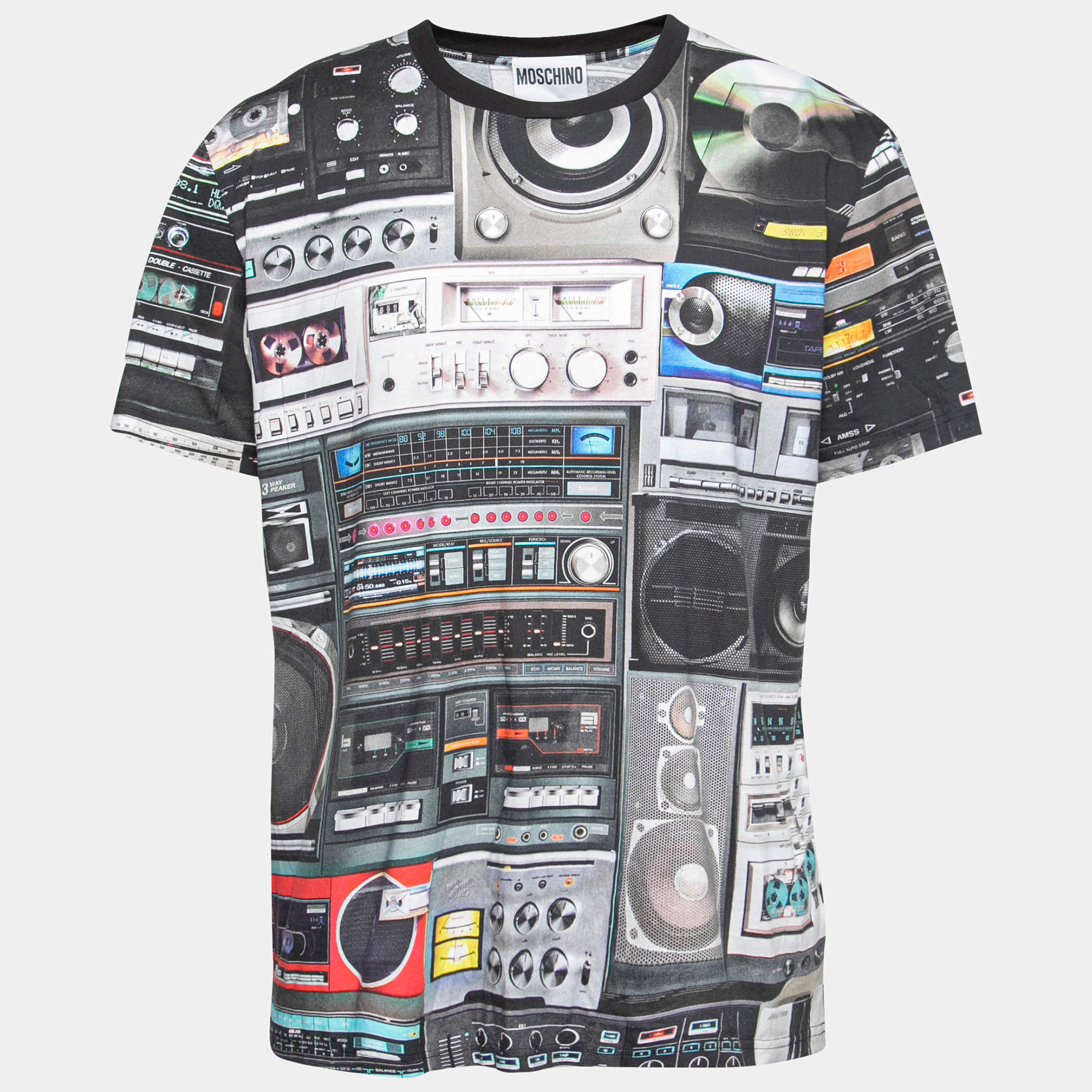 Moschino Couture Multicolor Speaker Printed Cotton Crew Neck