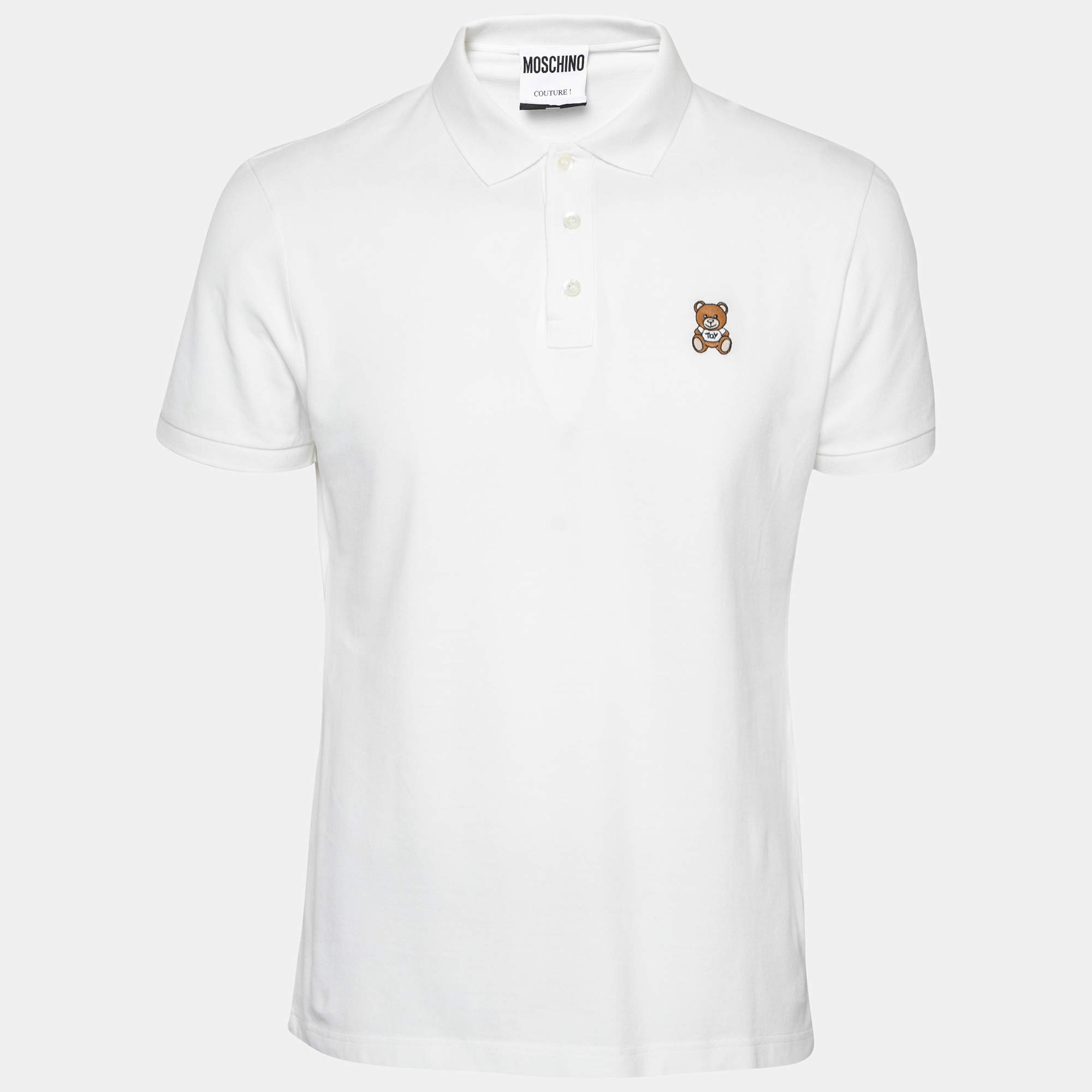 Pre Owned تي شيرت بولو موسكينو كوتور بيكيه قطن مزين بتطريز دب دمية مقاس متوسط