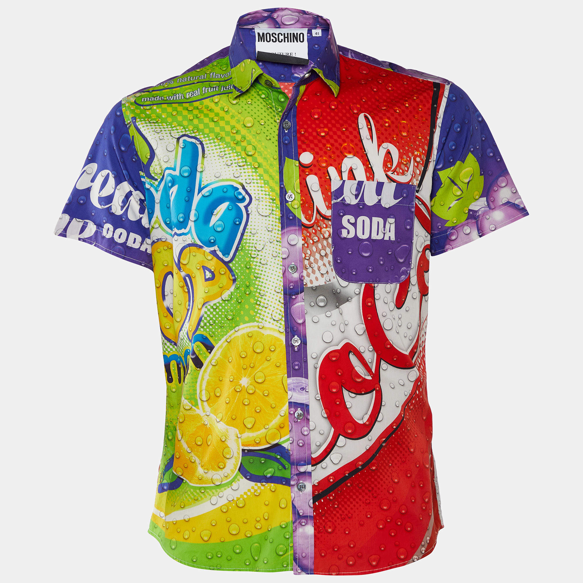 Pre Owned Moschino Couture Multicolor Soda Pop Printed Cotton Half Sleeve Shirt L