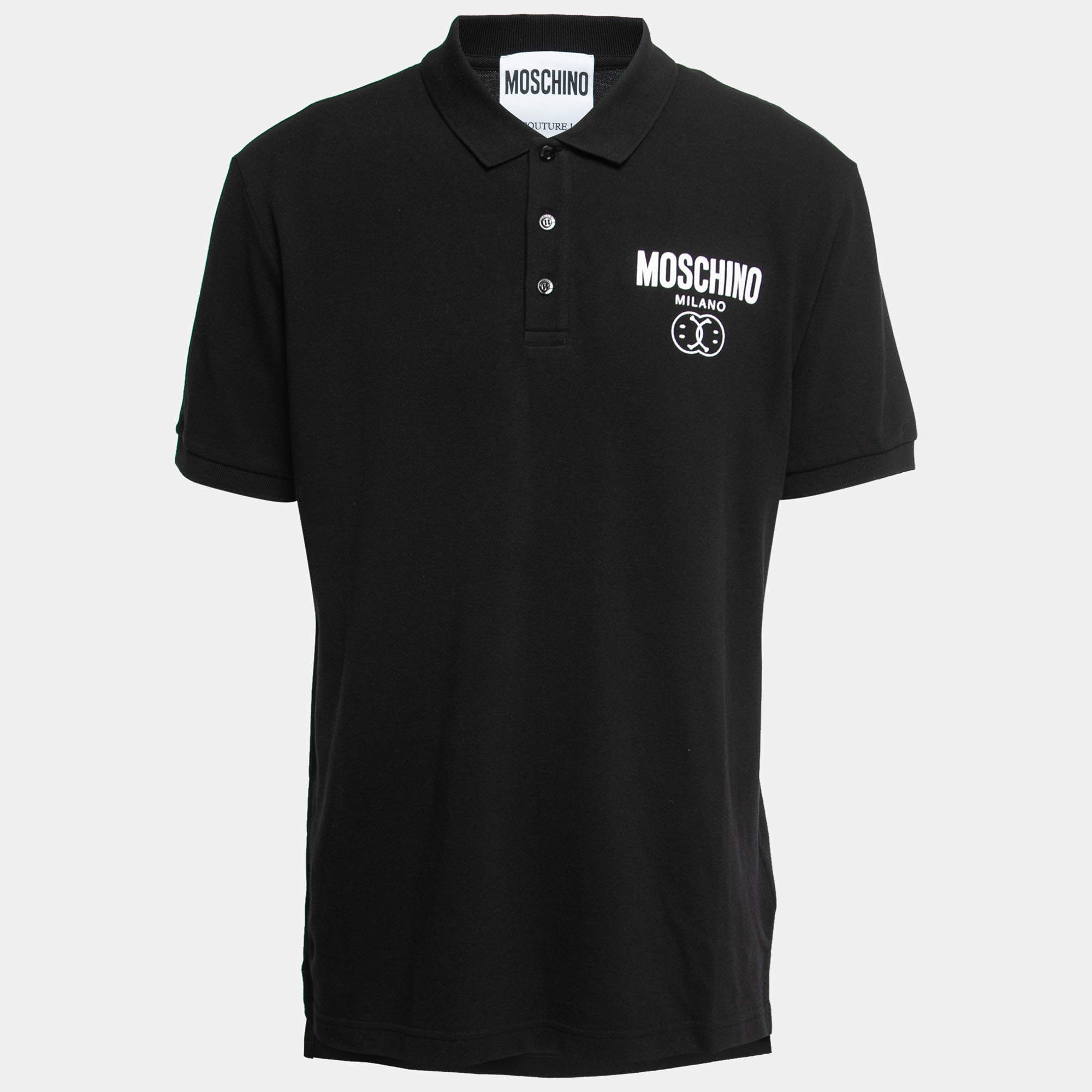 Pre Owned Moschino Couture Black Cotton Pique Logo Printed Polo T-Shirt XL
