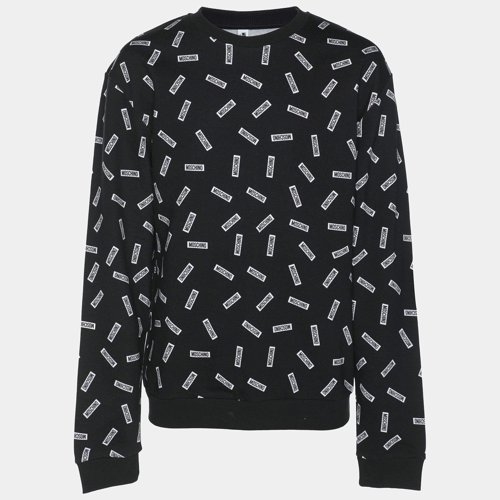 Moschino Underwear Black Cotton Knit Logo Print Crew Neck Sweatshirt L