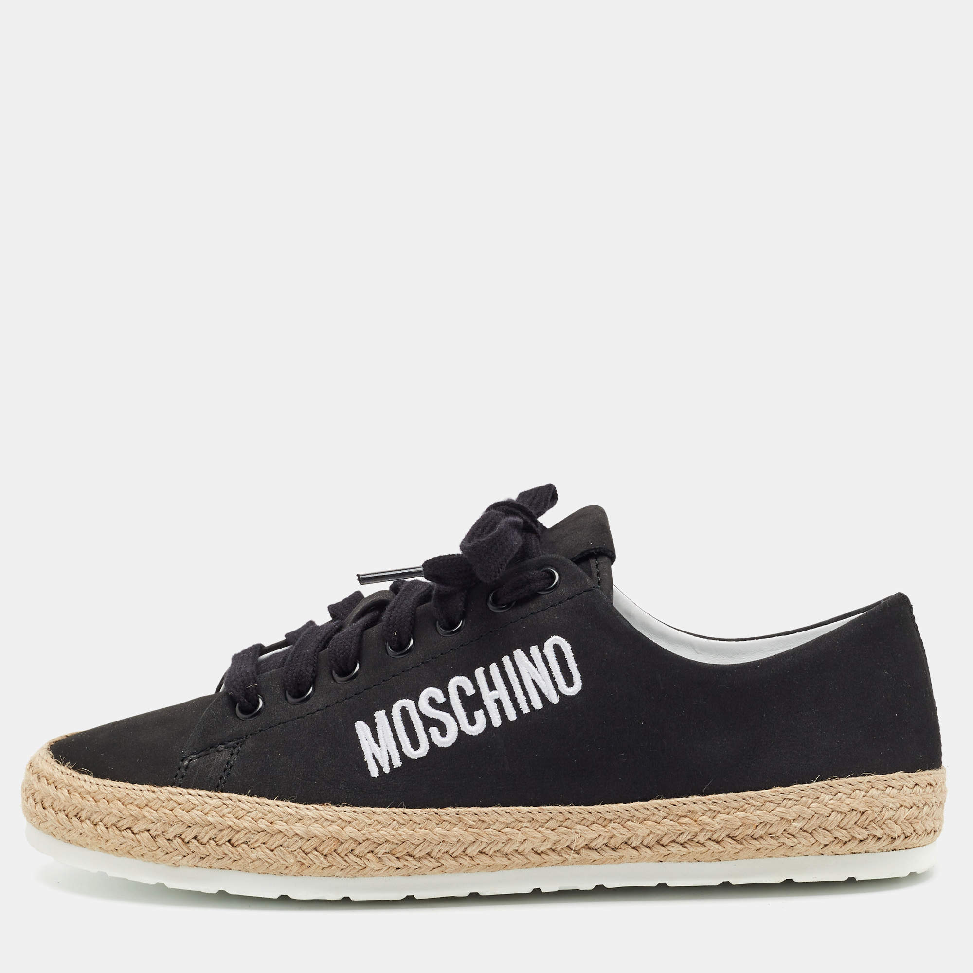 Pre Owned Moschino Size 42 Nubuck Leather Low Top Espadrille Sneakers