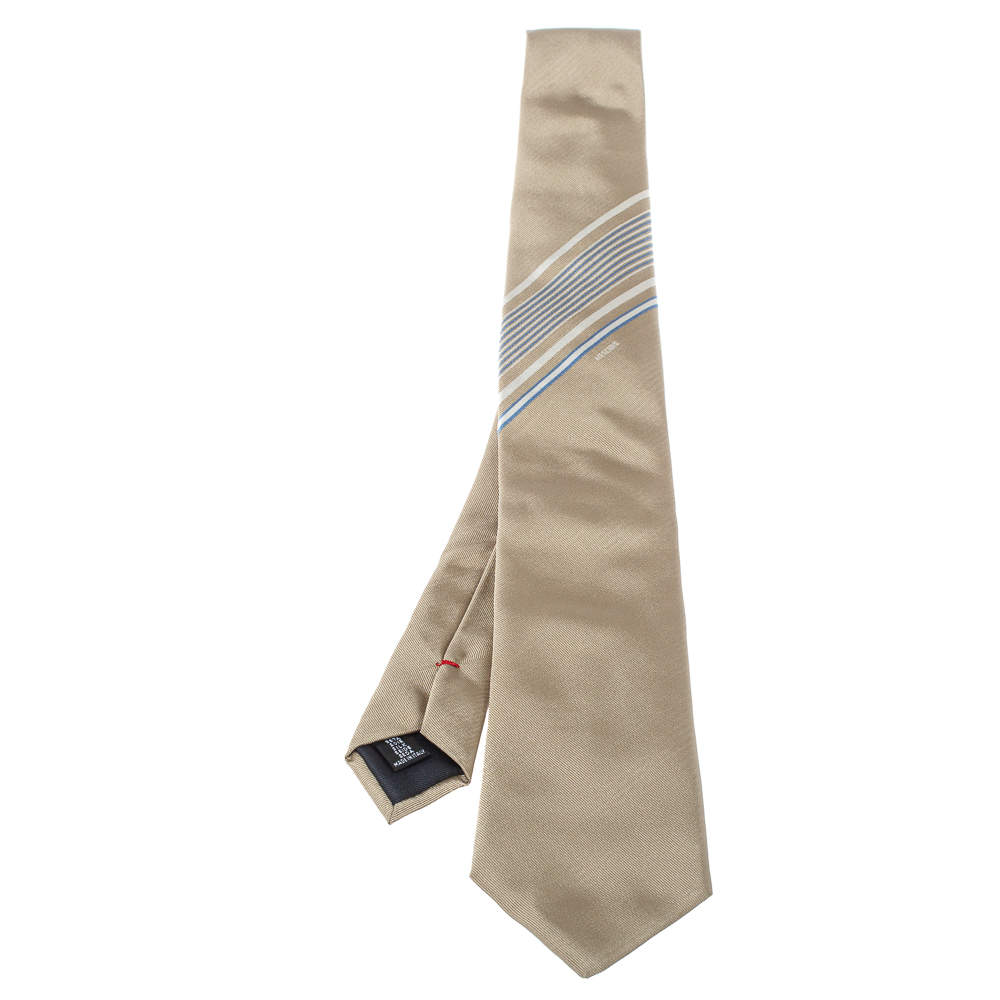 Moschino  Light Brown Diagonal Stripe Detail Silk Tie