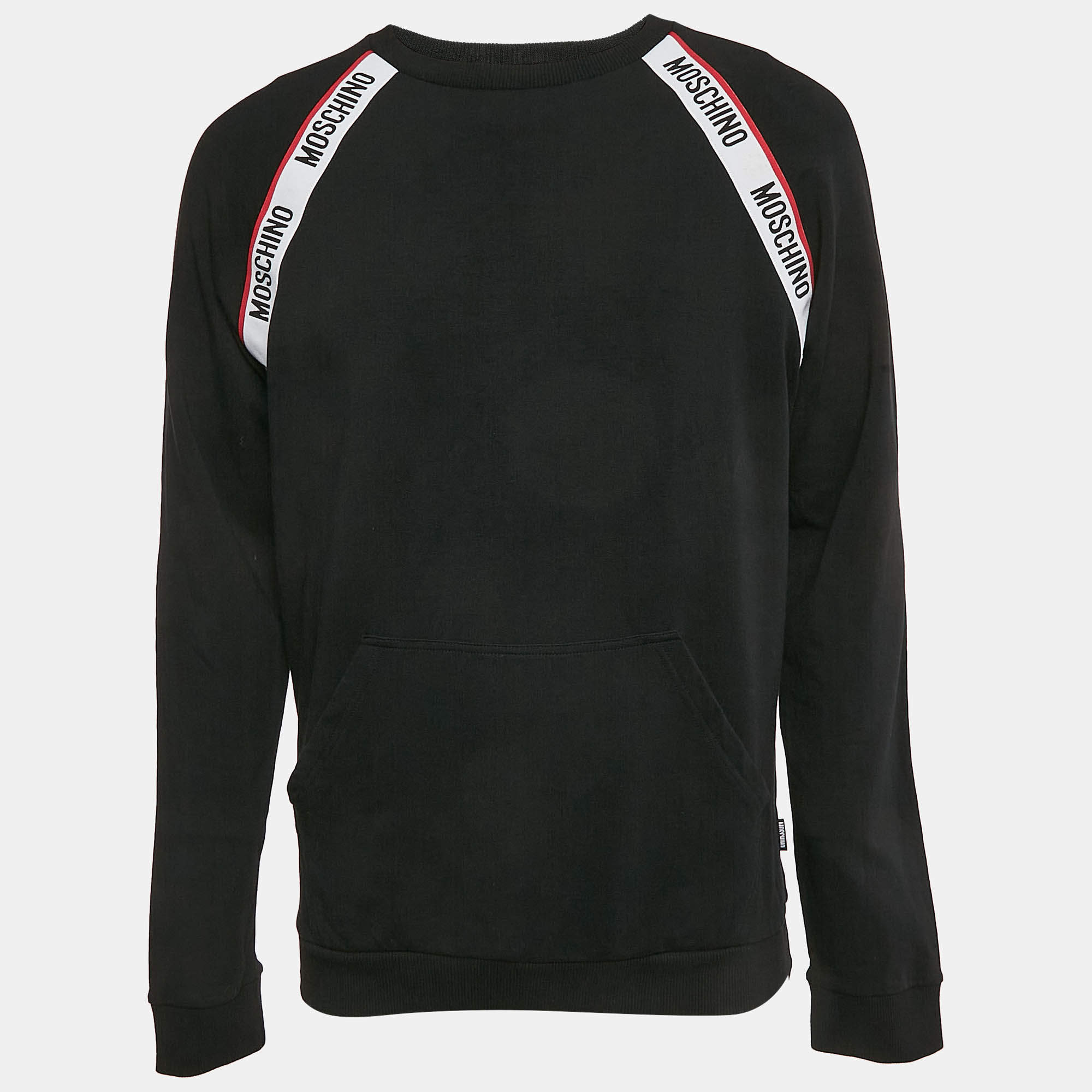 Moschino Underwear Black Cotton Logo Tape Detail Crew Neck Sweatshirt L