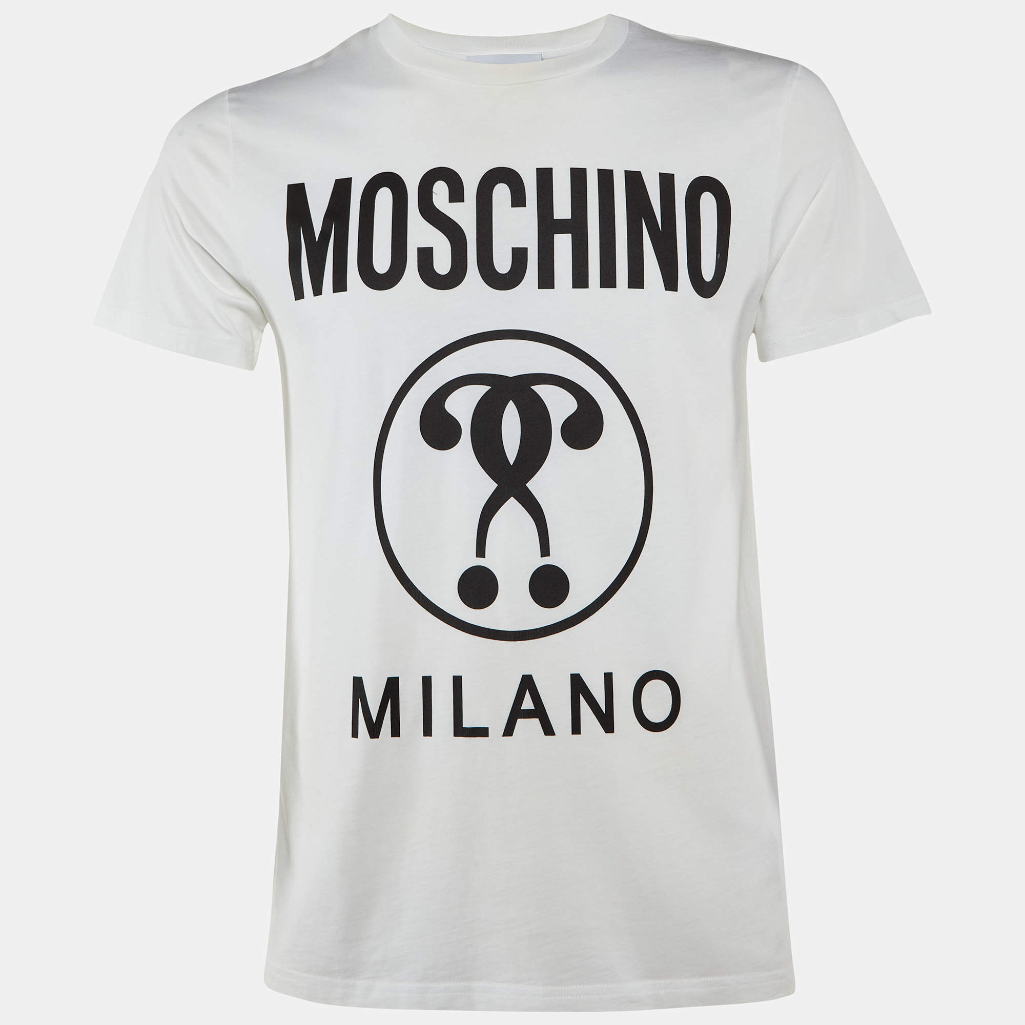 Pre Owned Moschino Couture Off White Logo Print Cotton Crew Neck T-Shirt XS
