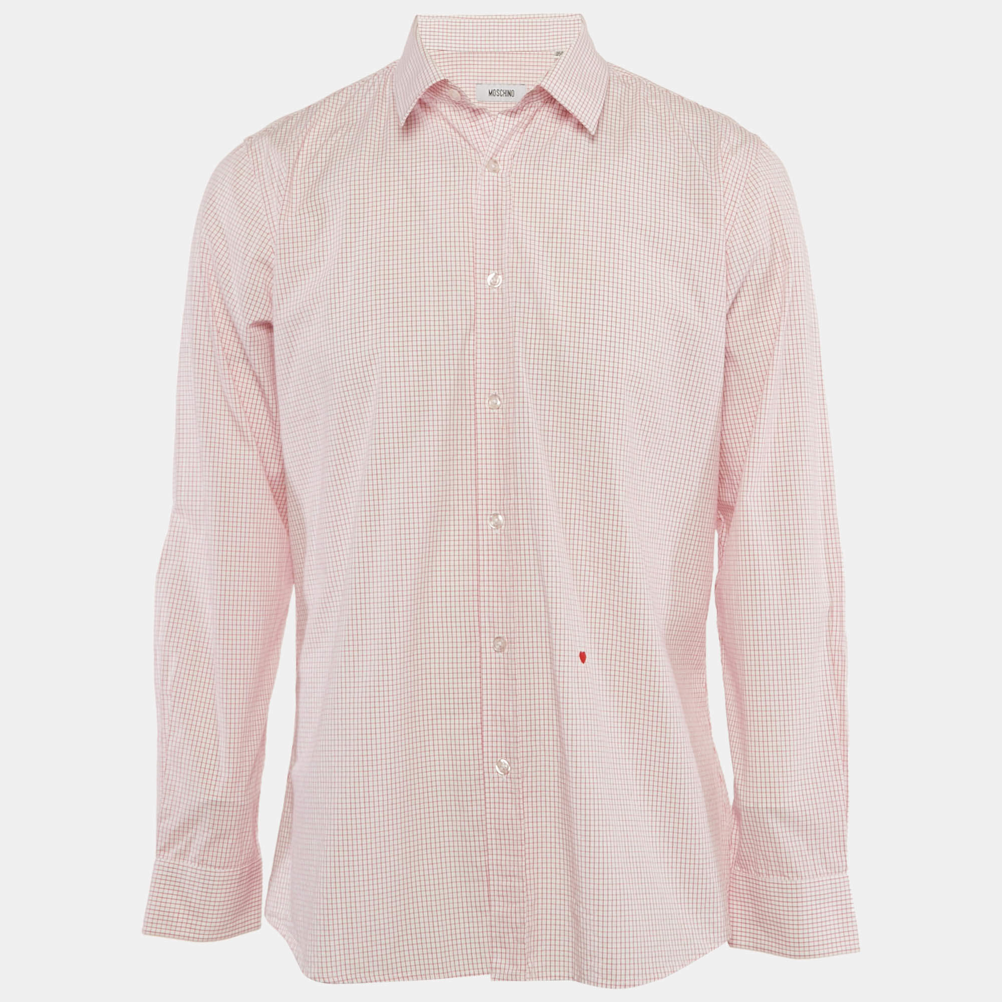 Pre Owned Moschino Pink Check Print Cotton Full Sleeve Shirt XL