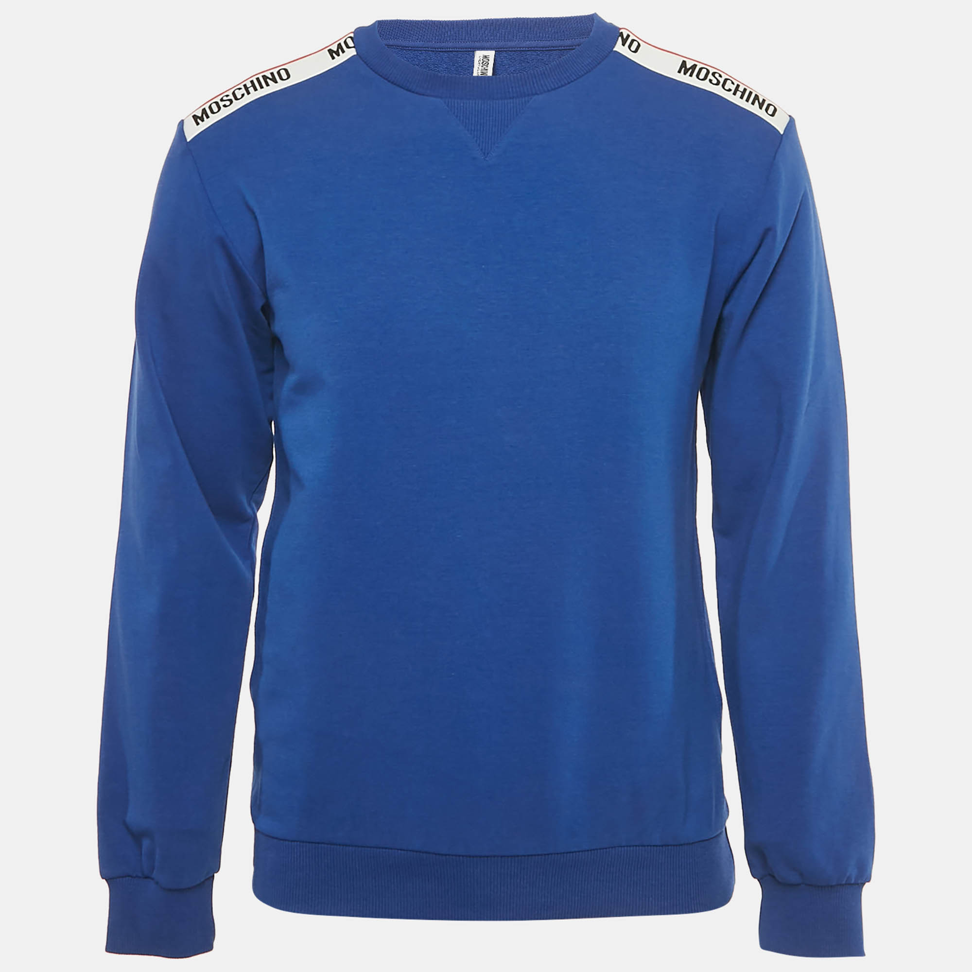 Pre Owned Moschino Underwear Blue Logo Patch Cotton Sweatshirt XS