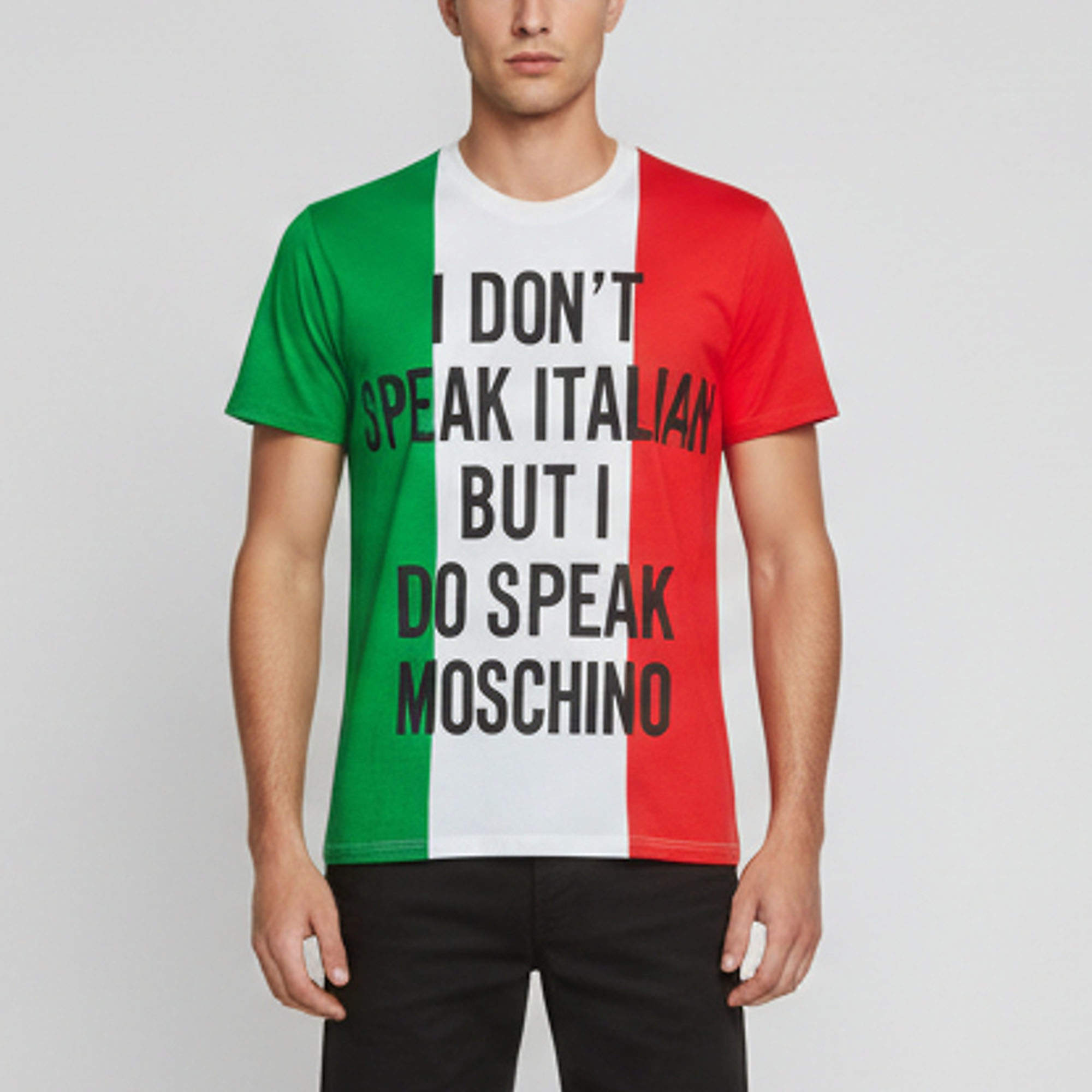 مملوكة مسبقًا Moschino Multicolor Printed Jersey Italian Flag Slogan T-Shirt L 