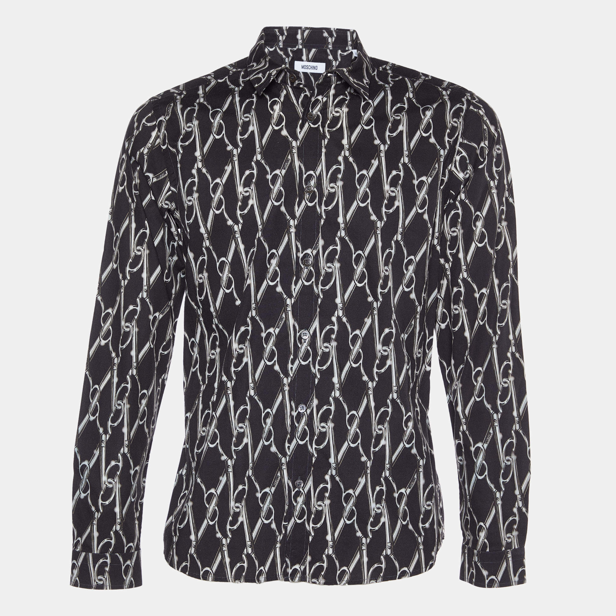 Moschino Black Scissors Print Cotton Shirt M
