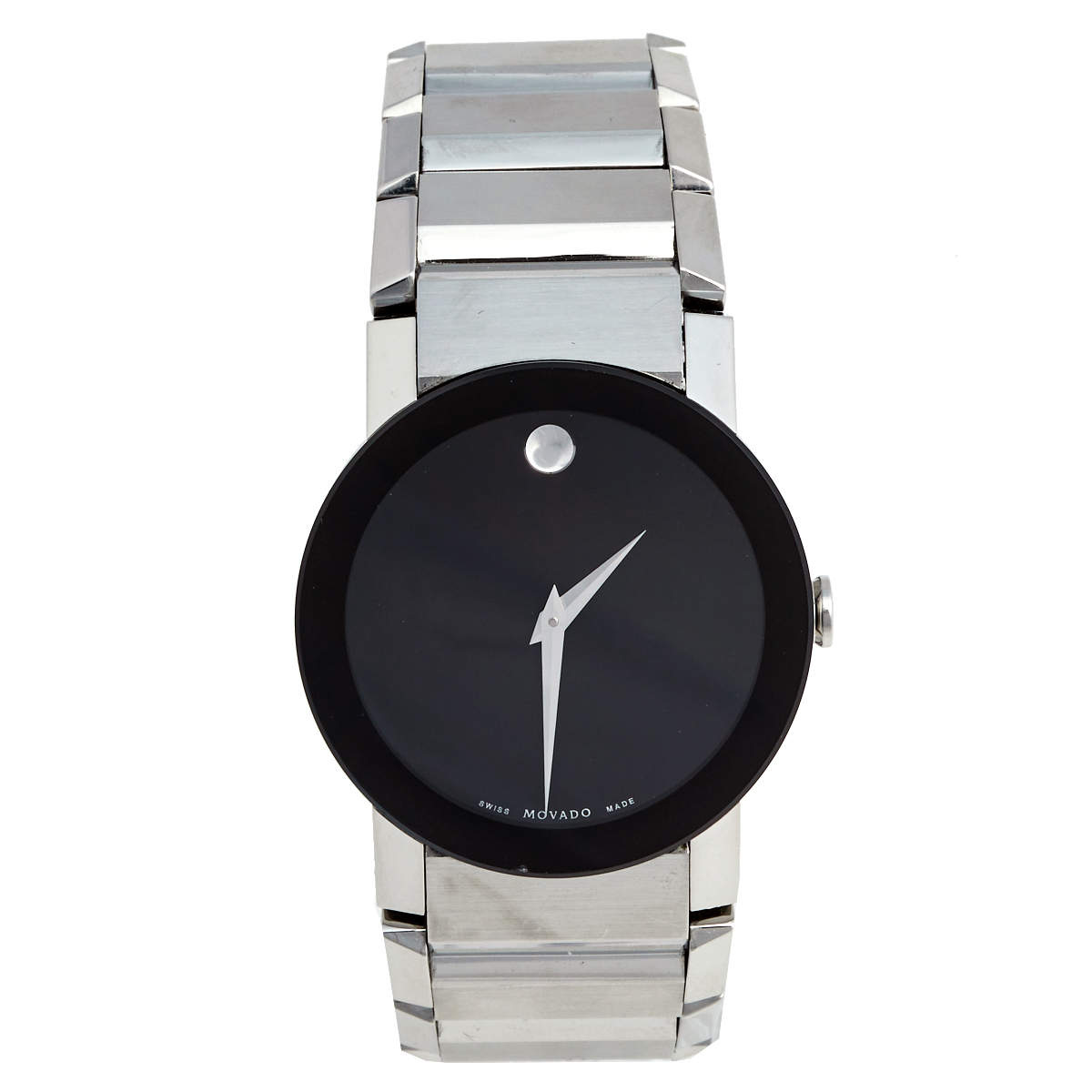 Pre Owned Movado Black Stainless Steel Sapphire 84 G 1896 Men's Wristwatch 35 mm