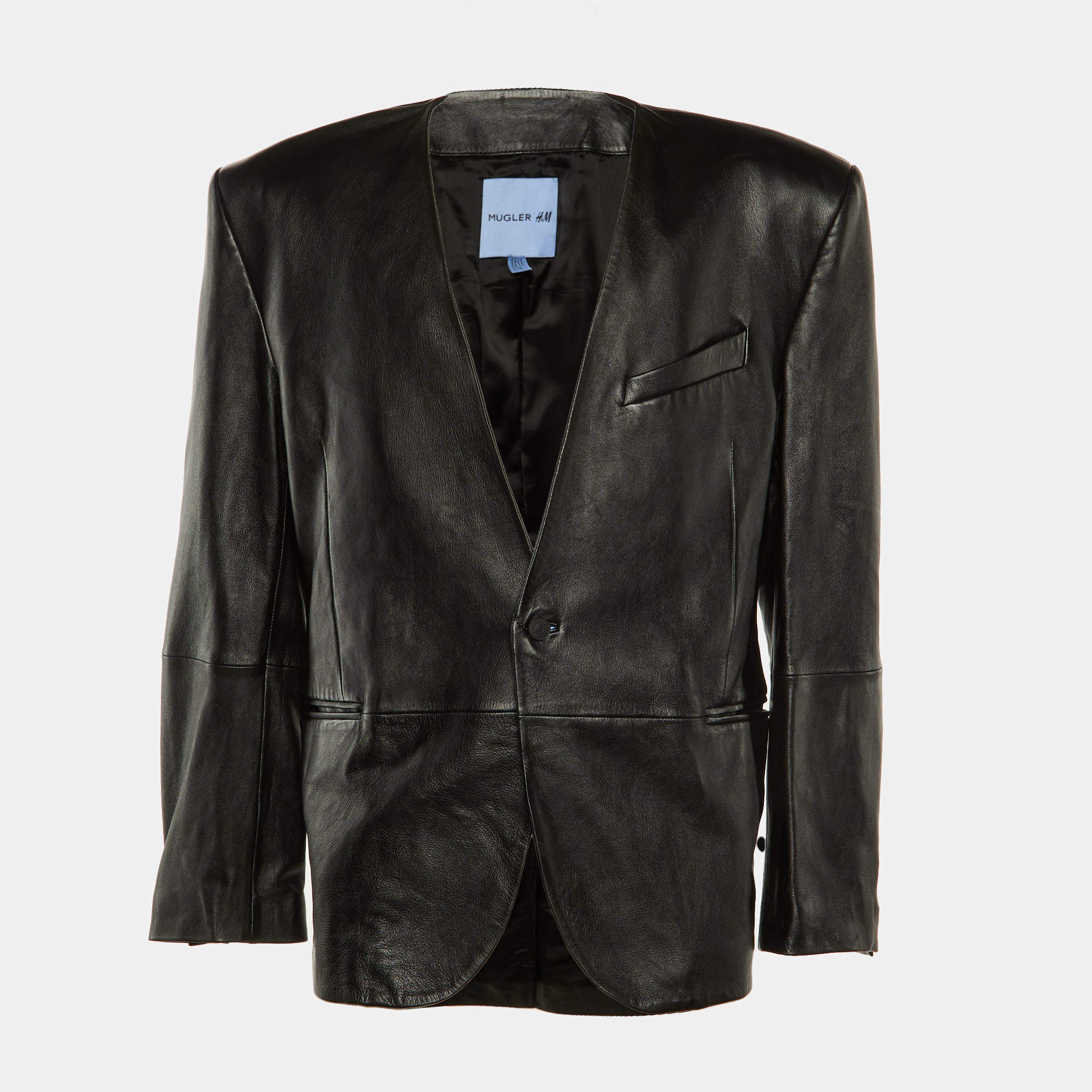 Pre Owned MUGLER X HM Black Faux Leather Jacket XXL