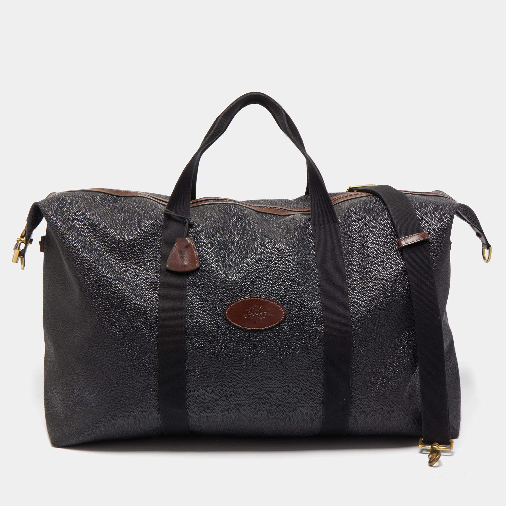 Mulberry Black/Brown Grain Leather Oversized Top Zip Weekender Bag
