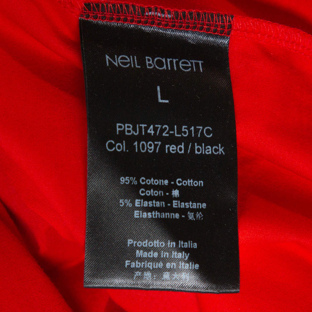 Neil Barrett Red & Black Cotton Varsity Slim Fit T-Shirt L