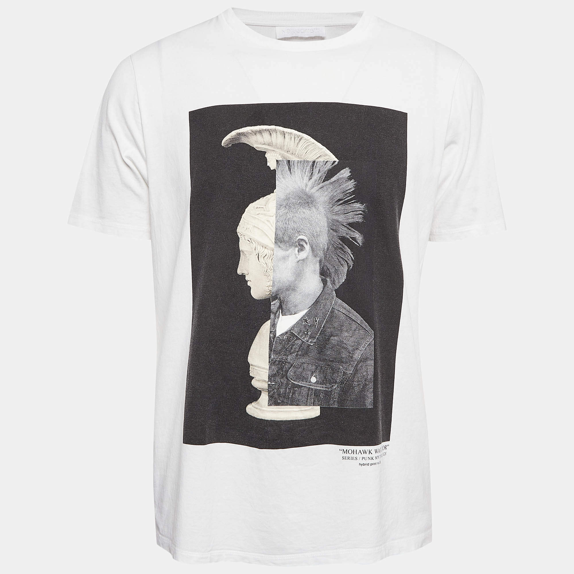 Neil Barrett White Mohawk Warrior Print Cotton T-shirt L
