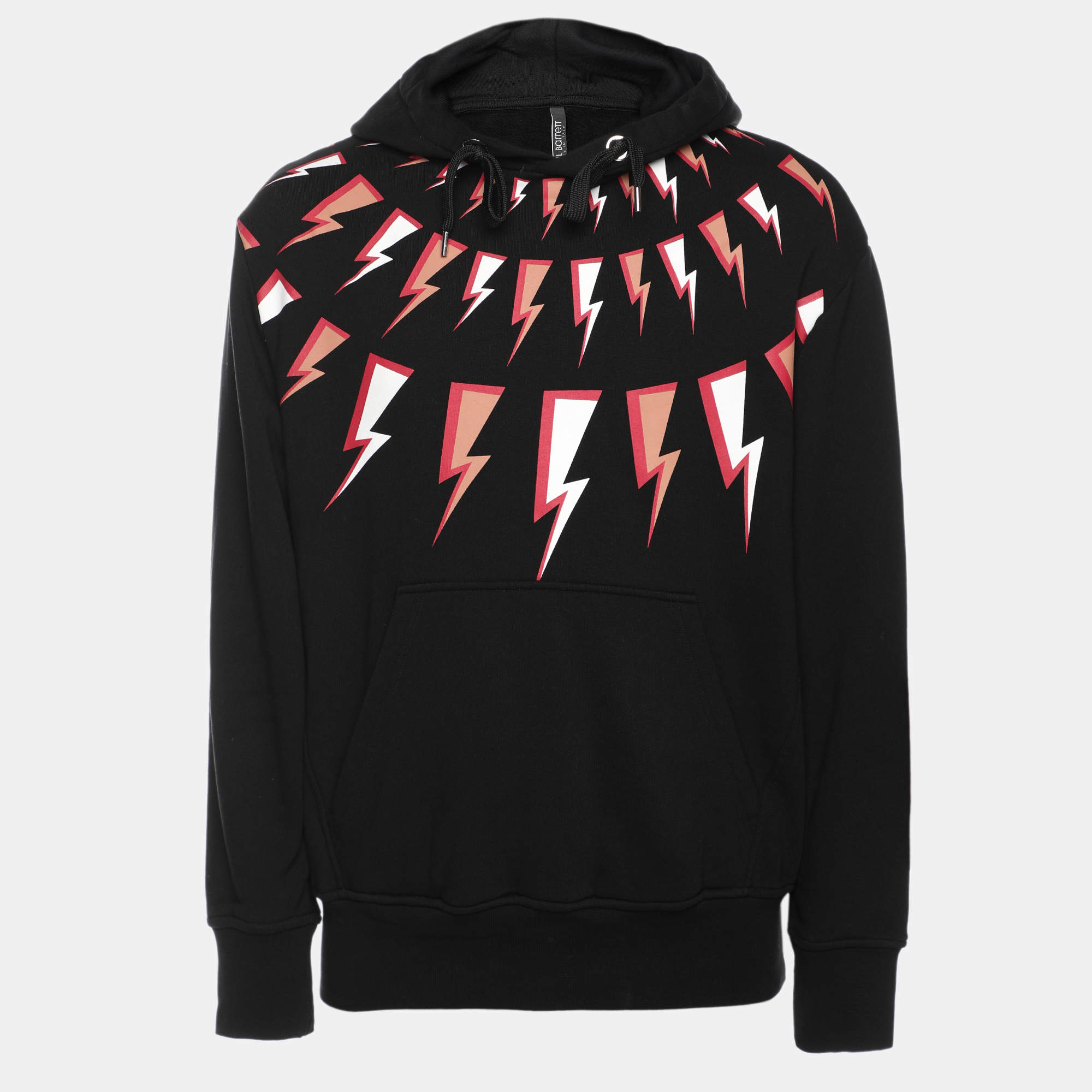 Neil Barrett Black Cotton Knit Lightning Bolt Print Hoodie S