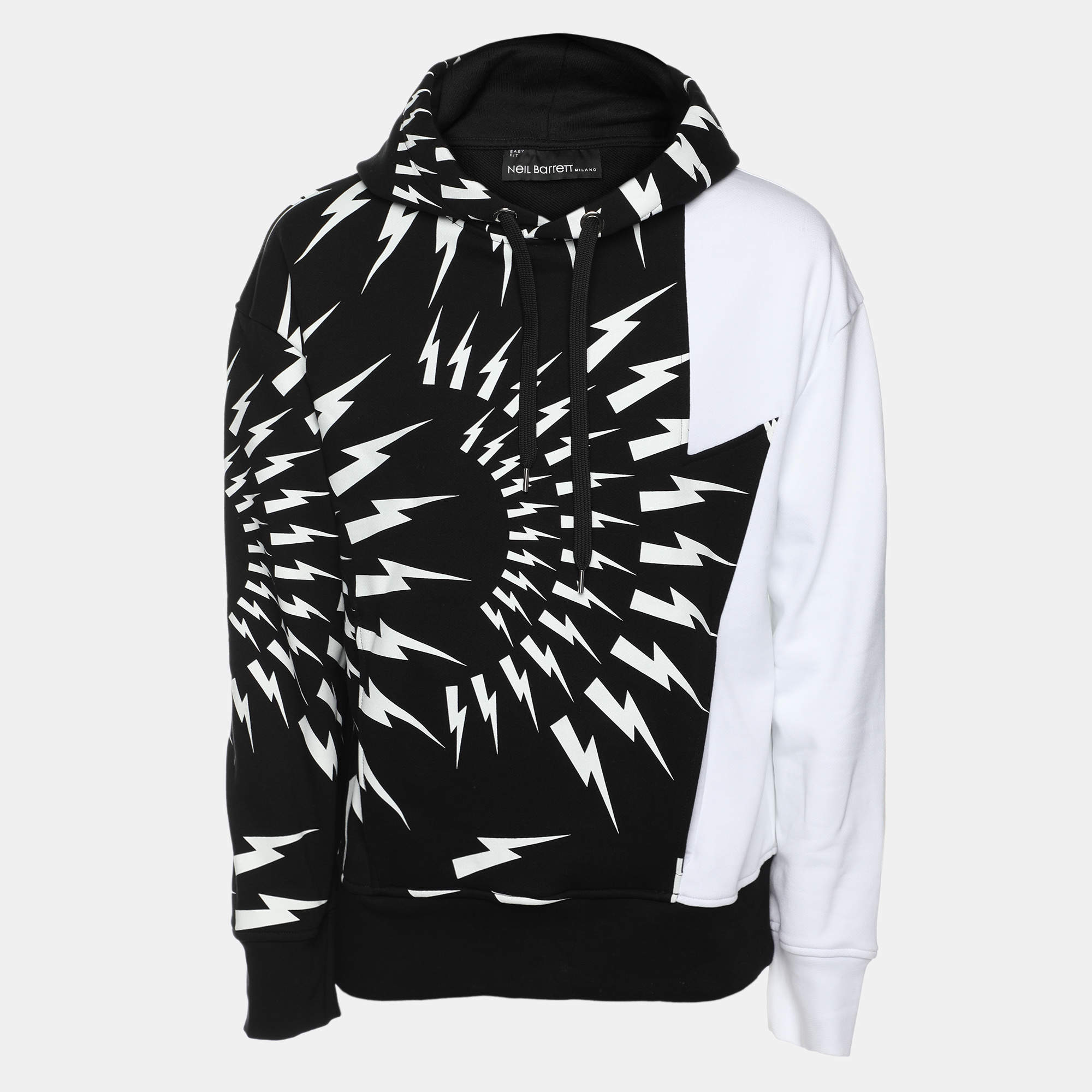 Neil Barrett Black/White Cotton Knit Lightning Bolt Print Hoodie S