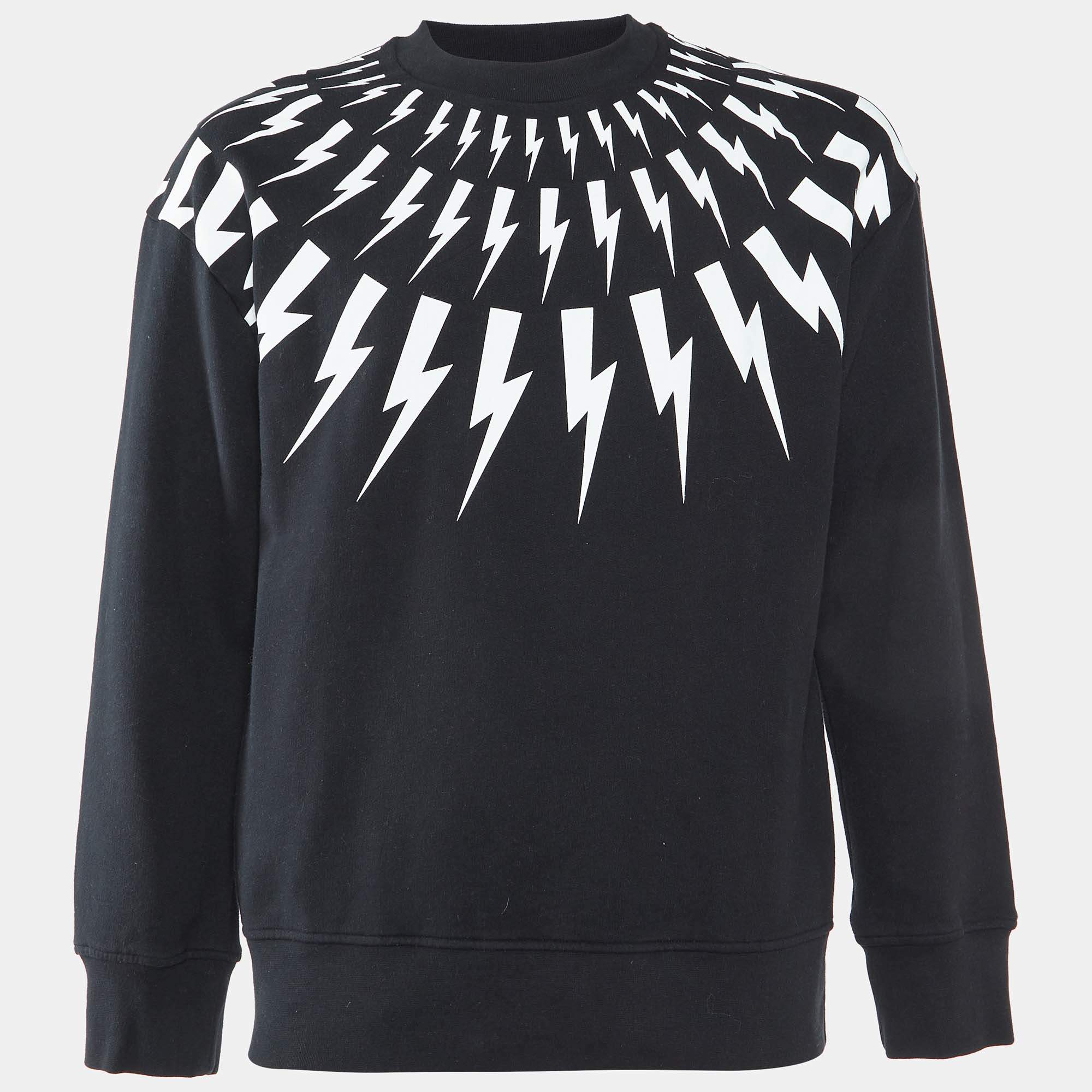 Neil Barrett Black Thunder Bolt Print Cotton Easy Fit Sweatshirt M