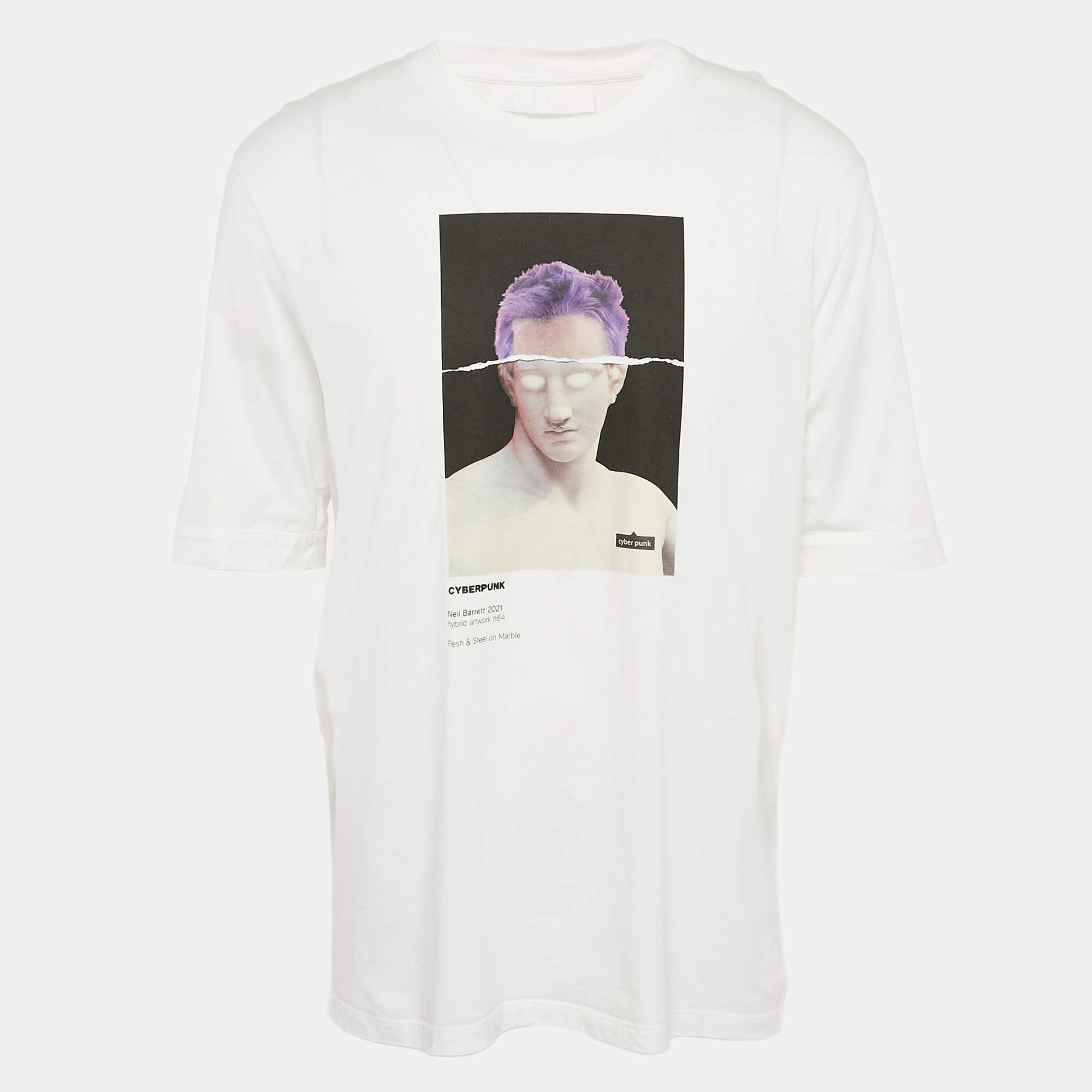Neil Barrett White Cyberpunk Print Jersey Slim Rolled Up Sleeve T-Shirt XL
