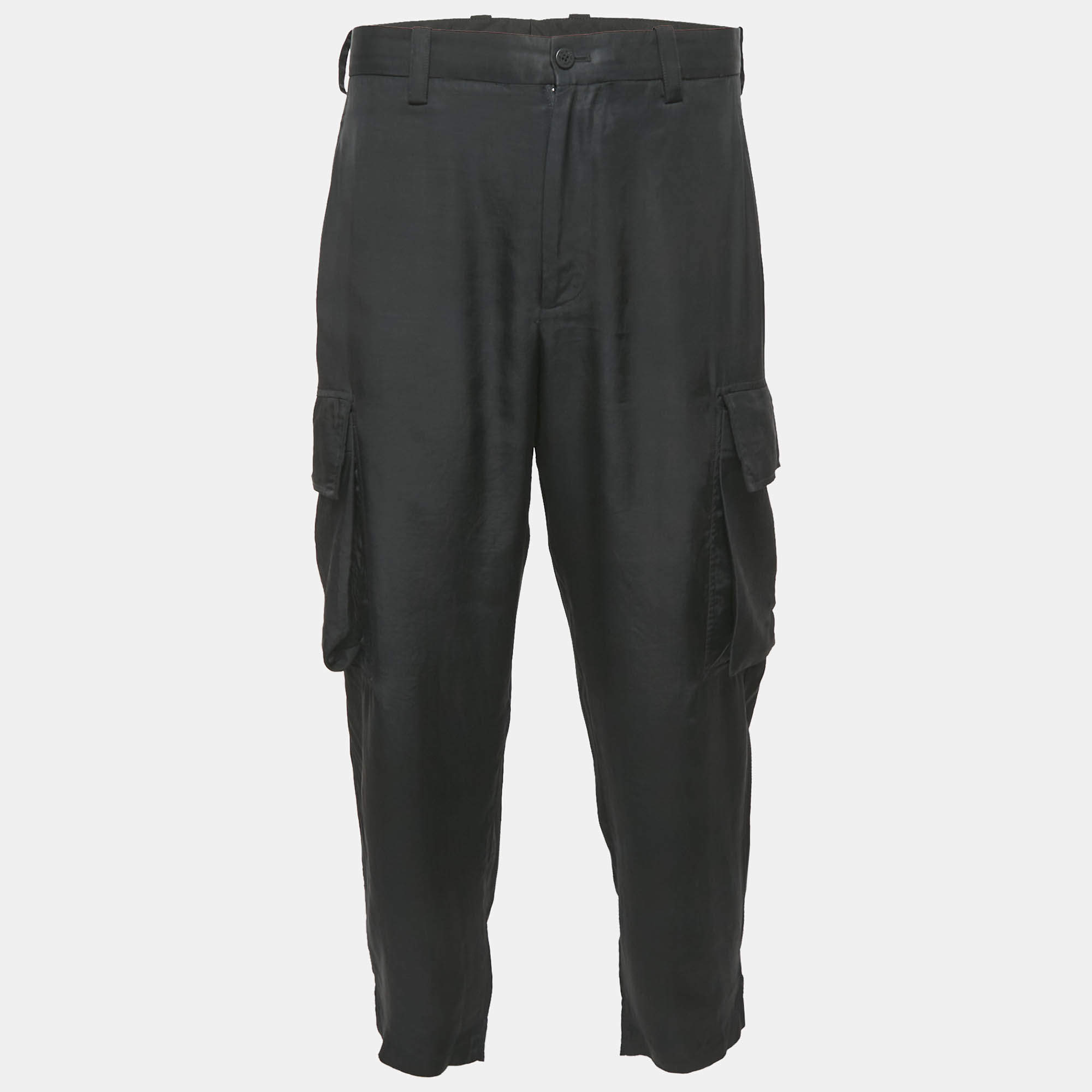 Neil Barrett Black Gabardine Loose Fireman Cargo Trousers XL
