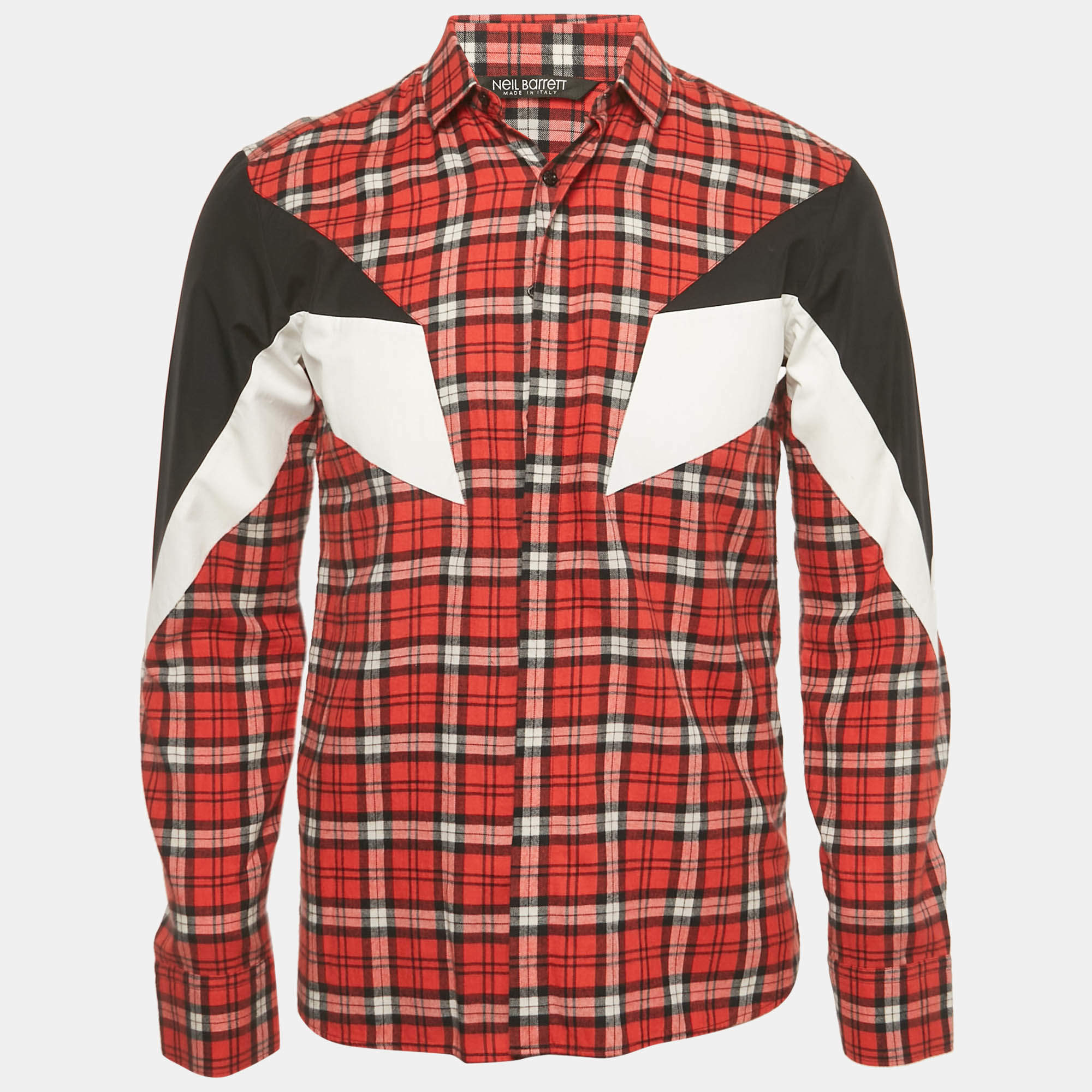 مملوكة مسبقًا قميص نيل باريت قطن مربعات أحمر مقاس صغير