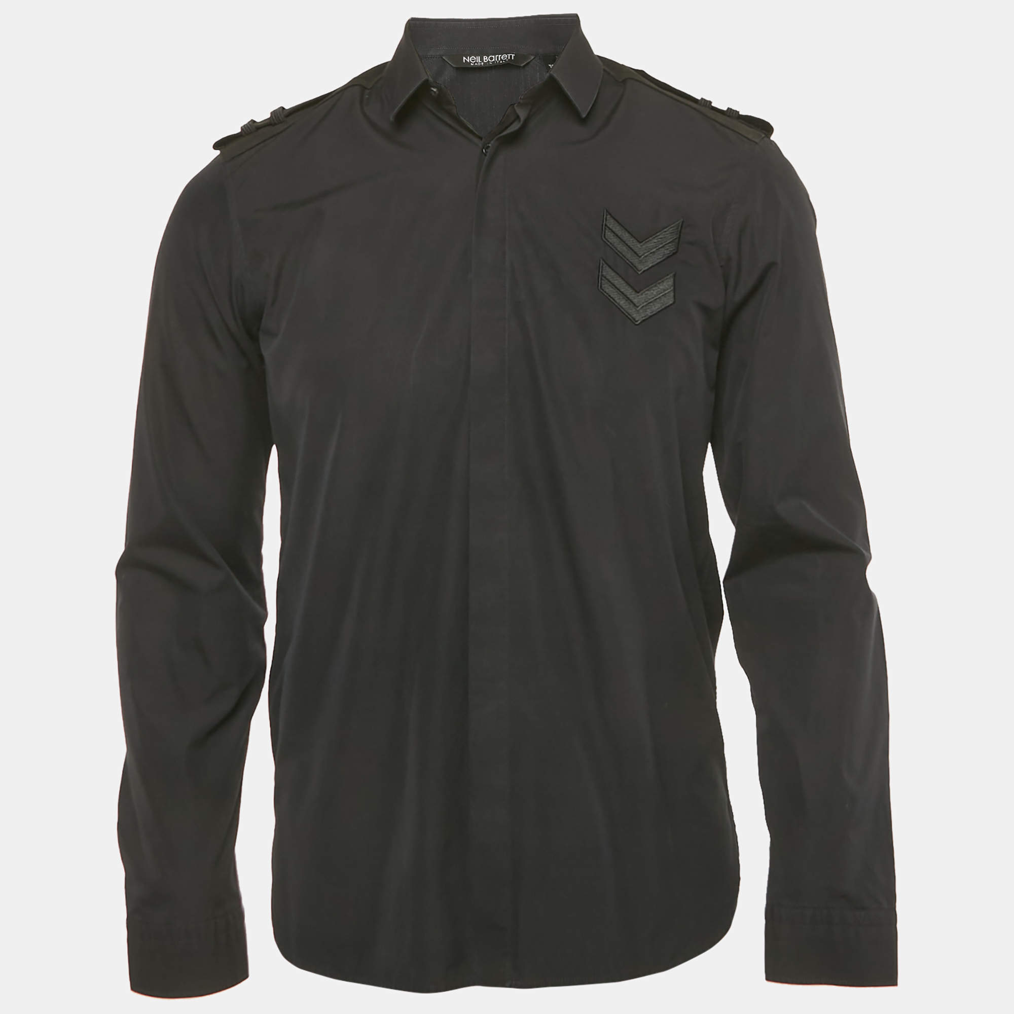 Pre Owned Neil Barrett Black Suede Shoulder Cotton Slim Fit Shirt S