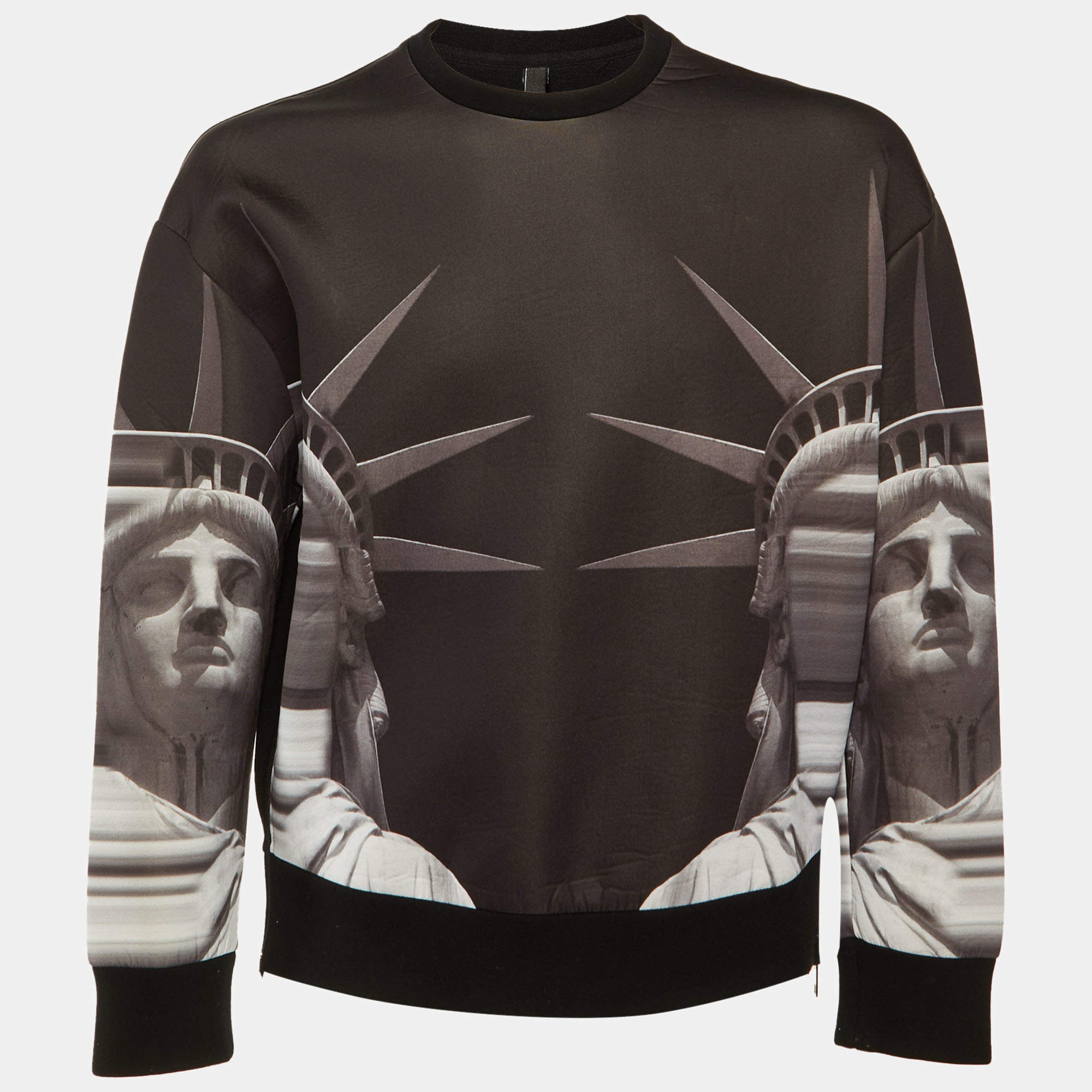 Pre Owned Neil Barrett Black Statue of Liberty Knit Oversize Bomber Fit Sweatshirt M