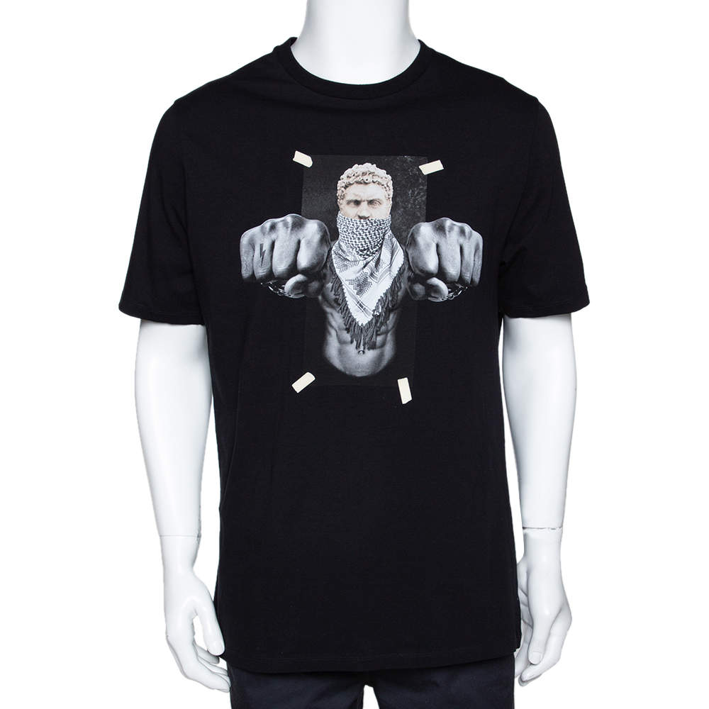 Neil Barrett Black Graphic Printed Cotton Athletic Fit T-Shirt L