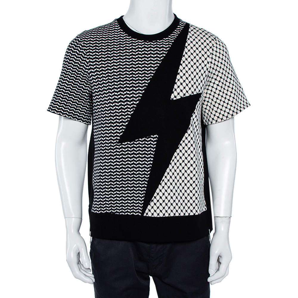 Pre Owned تي شيرت نيل باريت كافيا بولت مونوكرومي بقصات مقاس صغير - سمول