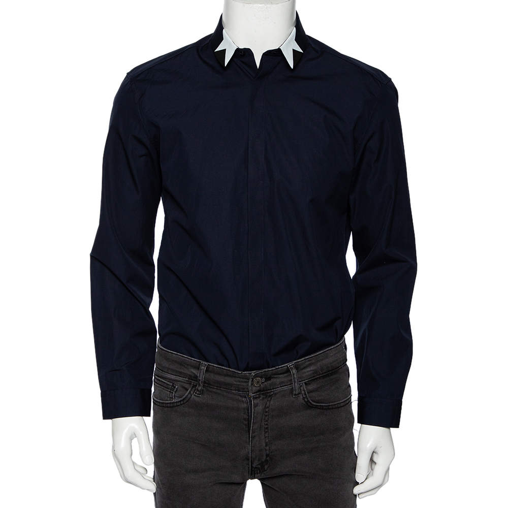 Neil Barrett Navy Blue Cotton Star Collar Slim Fit Shirt L