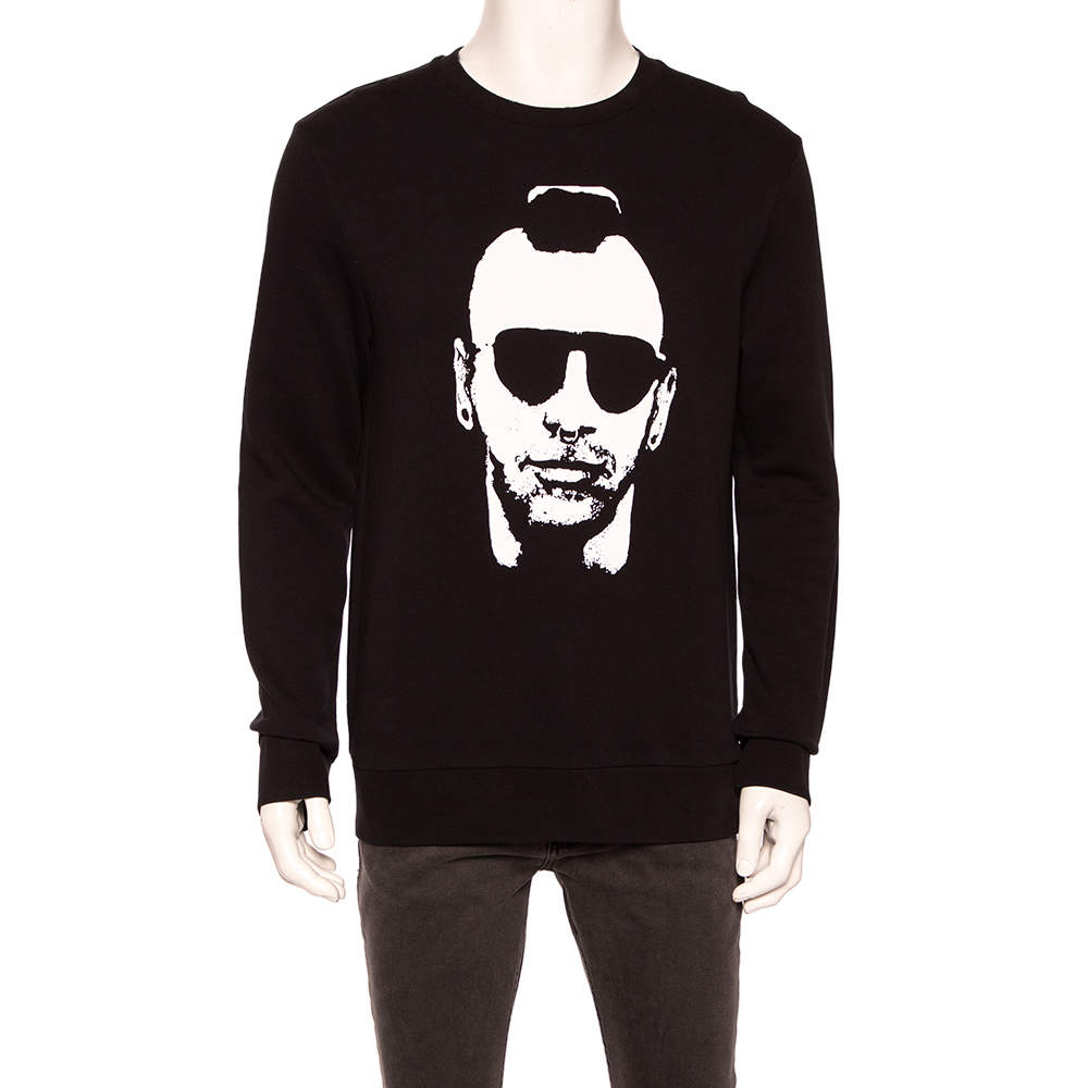 مملوكة مسبقًا سويت شي�رت نيل باريت تريكو أسود مطبوع رقبة مستديرة مقاس وسط (ميديوم)