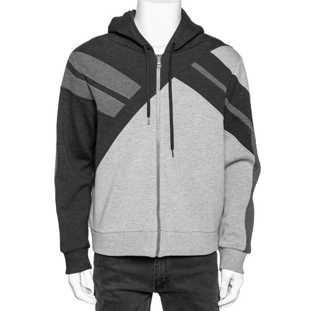 Pre Owned Neil Barrett Grey Colorblock Jersey Hooded Blouson Fit Jacket L