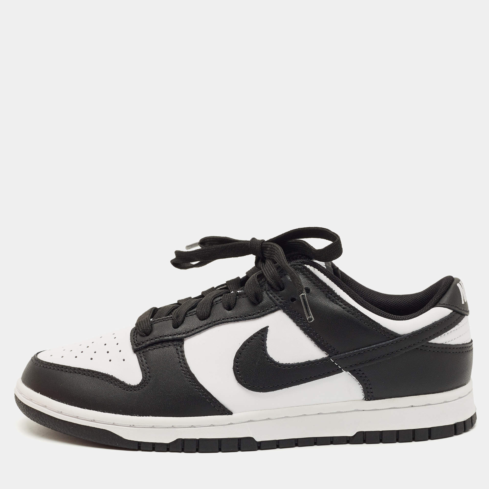 Pre Owned Nike Black/White Leather Dunk Low Retro Panda Sneakers Size 42