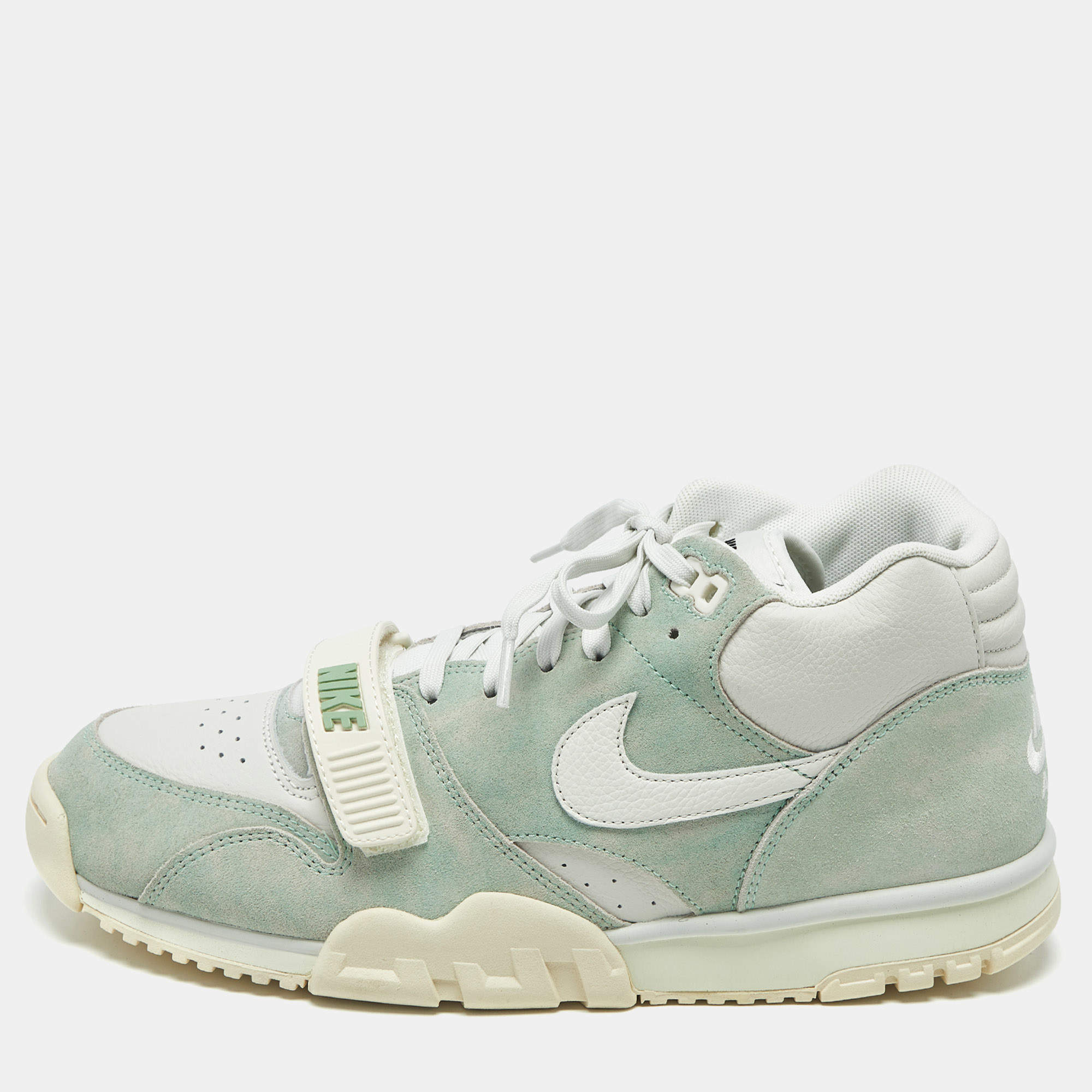 Pre Owned Nike Air Trainer 1 Enamel Green Size 45.5 Green/White Suede and Leather High Top Sneakers