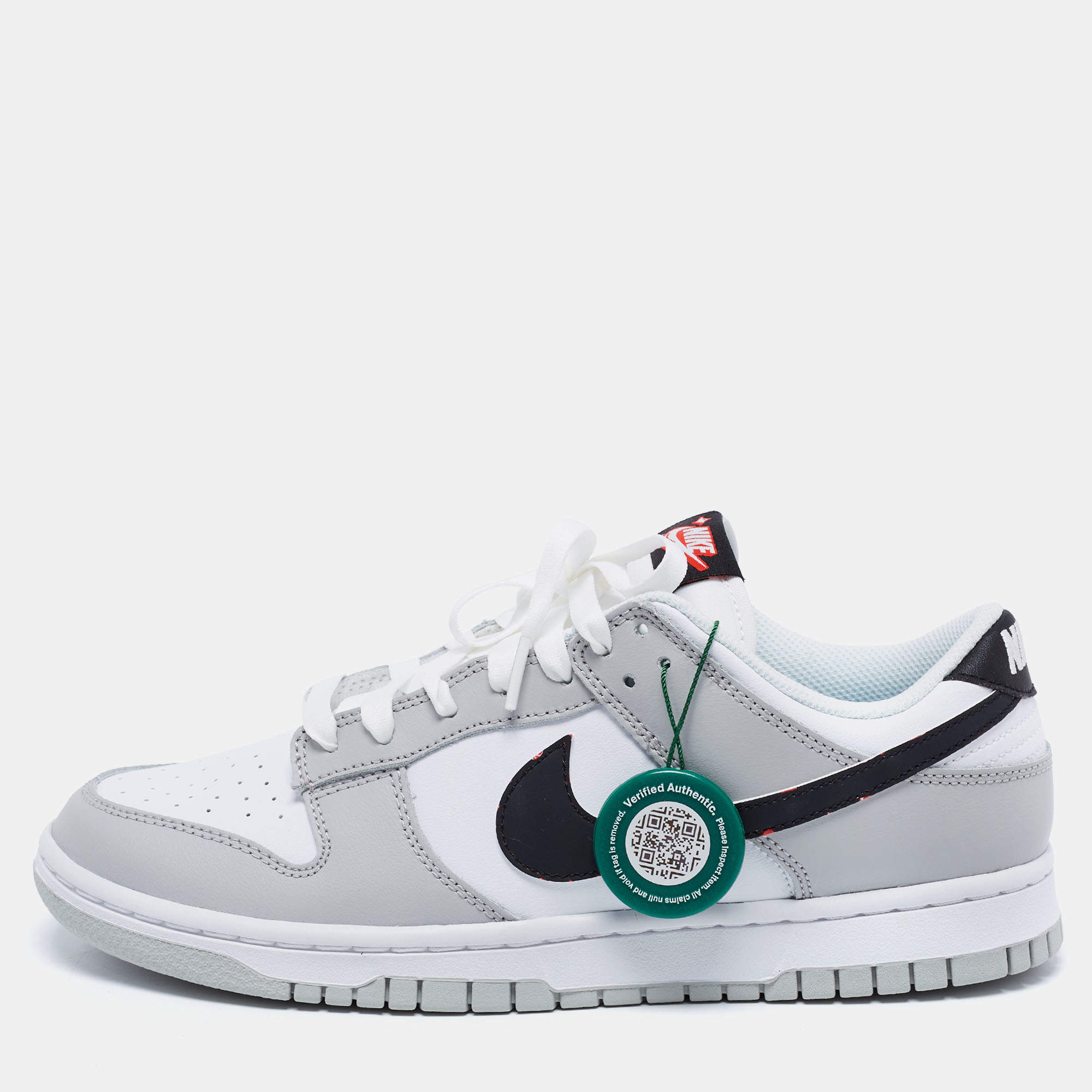 Nike White/Grey Leather Dunk Grey Fog Low Top Sneakers Size 42