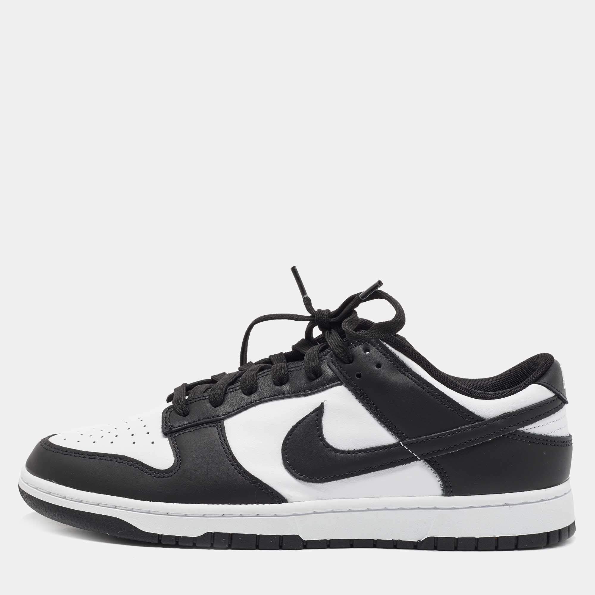 Nike White/Black Leather Dunk Low Sneakers Size 46