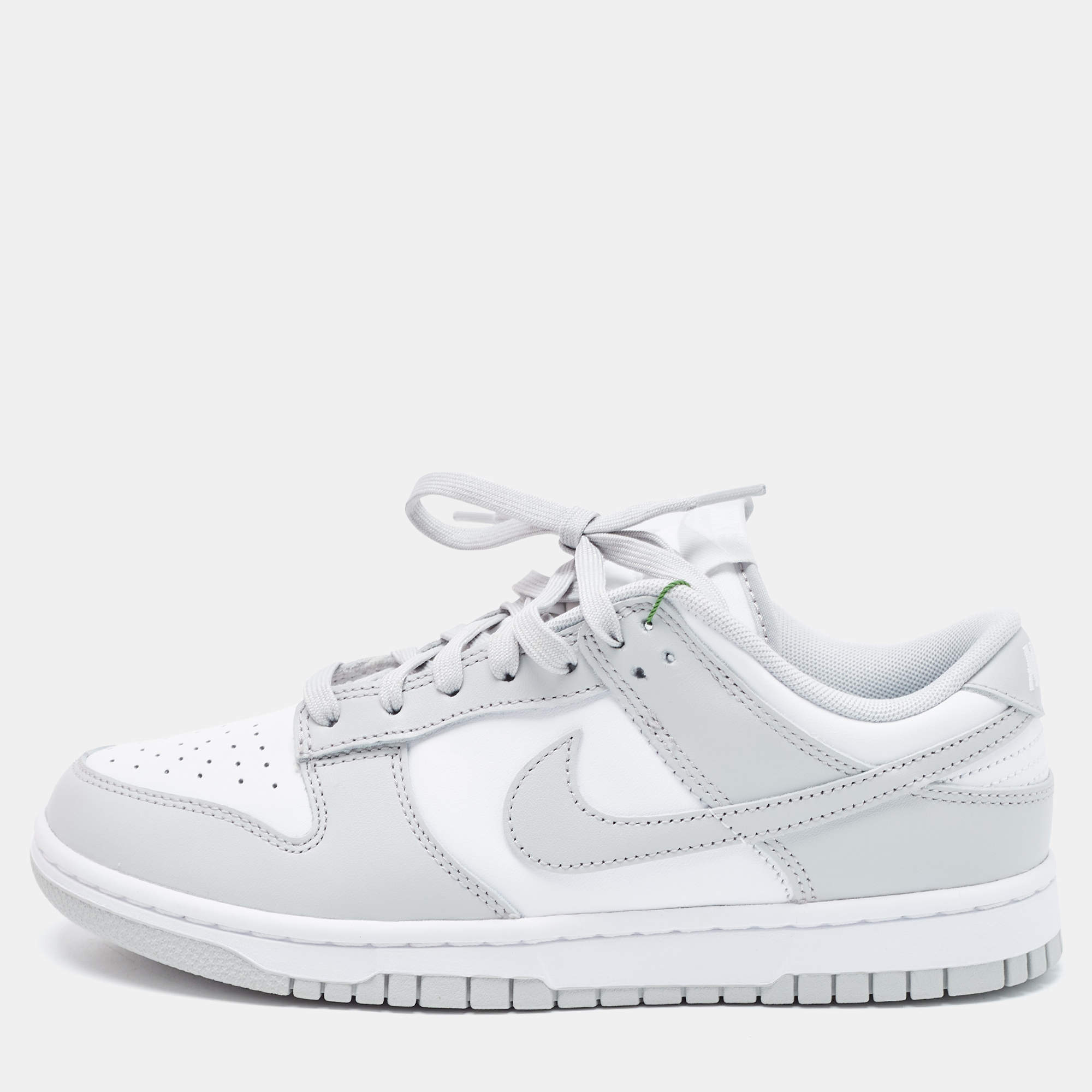 Nike Grey/White Leather Dunk Retro Grey Fog Low Top Sneakers Size 41