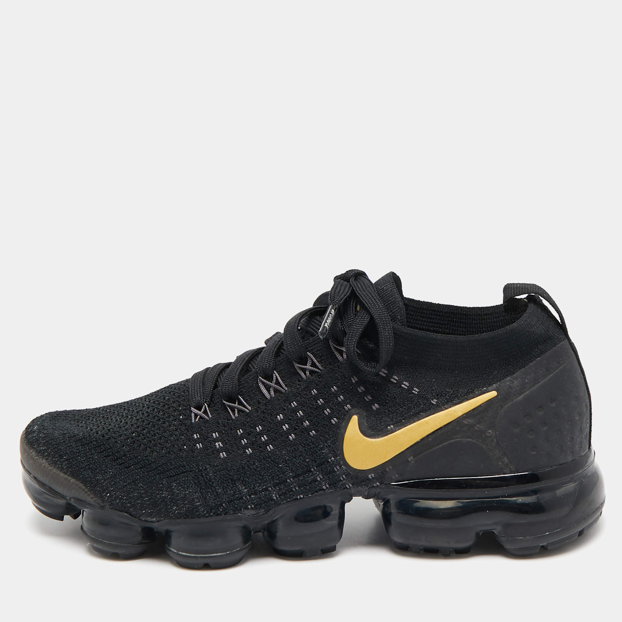 Nike Black Knit Fabric Vapormax Lace Up Sneakers Size 40