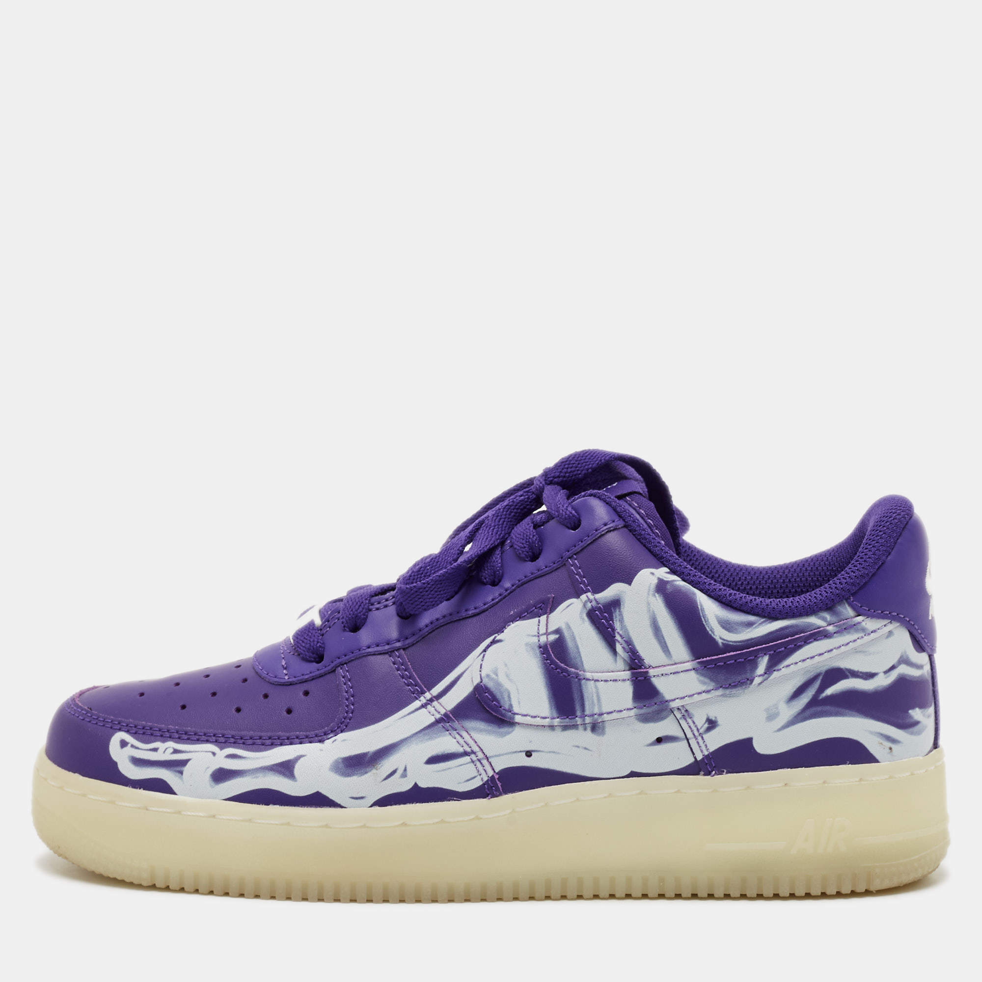 Nike Purple Leather Force 1 Low '07 QS "Purple Skeleton Halloween Sneakers Size 40               
